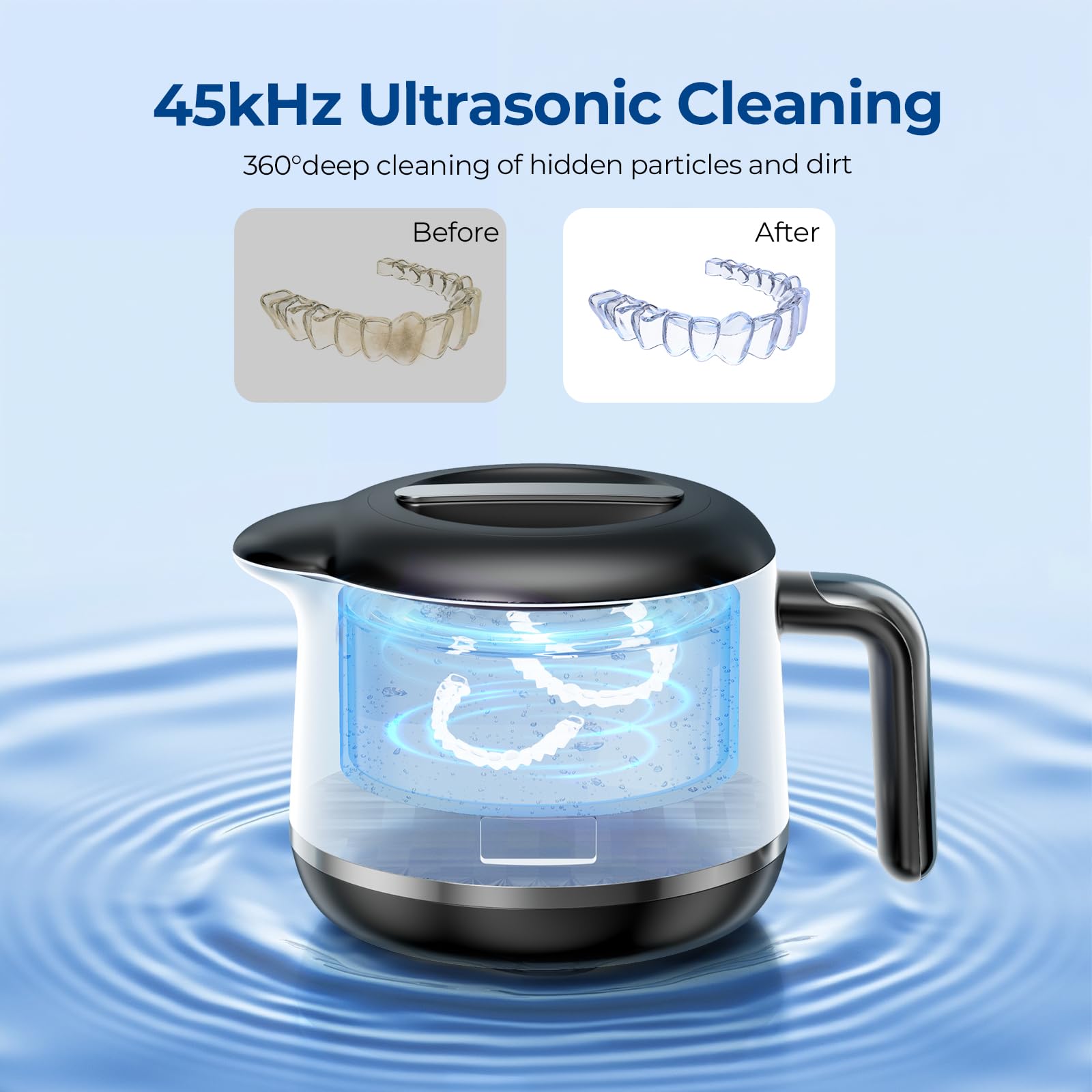 GYNHD Dental Ultrasonic Retainer Cleaner Machine: Dental Cleaning Pod for Denture/Mouth Guard/Aligner/Night Guard/Braces/Toothbrush Heads/Jewelry - 45kHz Retainer Cleaner with Digital Timer & 200ML