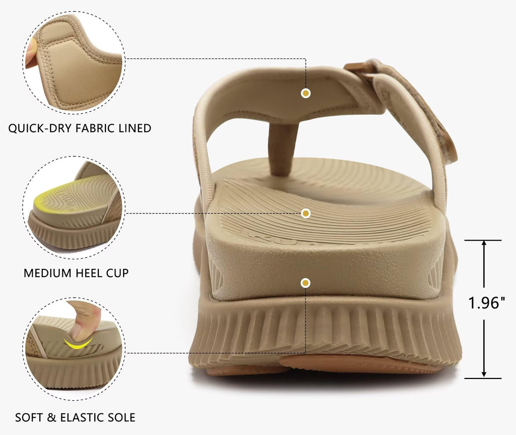 KuaiLu Men's Orthotic Cushion Flip Flops 2026 Mens Leather Athletic Recovery Foam Walking Sandals Plantar Fasciitis Arch Support Beach Flip-Flop Slides Shoes Summer Essentials For Man, Khaki Size 10