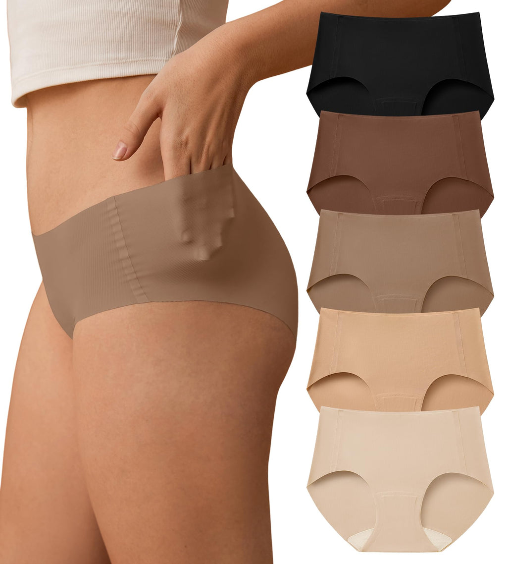SHARICCA Womens Seamless Underwear No Show Hipster Panties Invisible Lightweight Nuage Bikinis Briefs Microfiber Pack，5P01,M