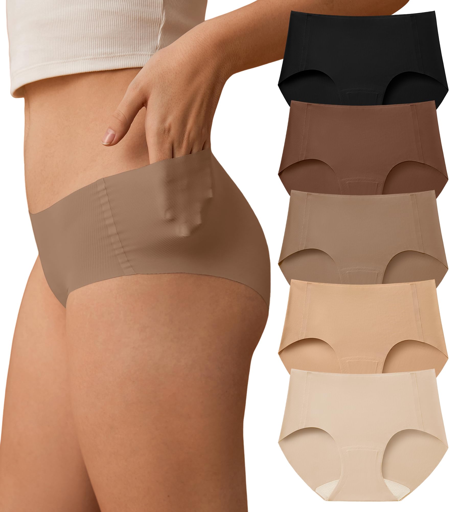 SHARICCA Womens Seamless Underwear No Show Hipster Panties Invisible Lightweight Nuage Bikinis Briefs Microfiber Pack，5P01,M