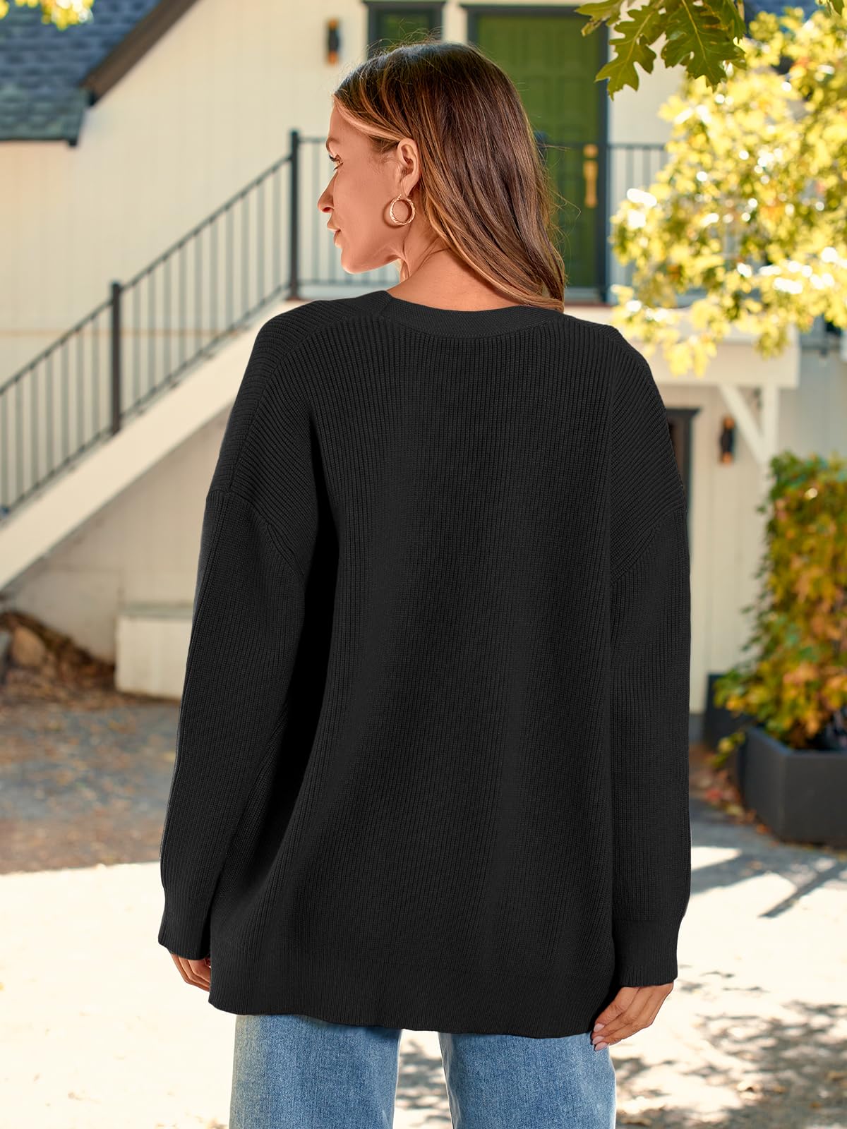 LILLUSORY Women Oversized Cardigan Sweater 2025 Fall Outfits Cloth Fashion V Neck Knit Button Front Casual Trendy Tops Black Small