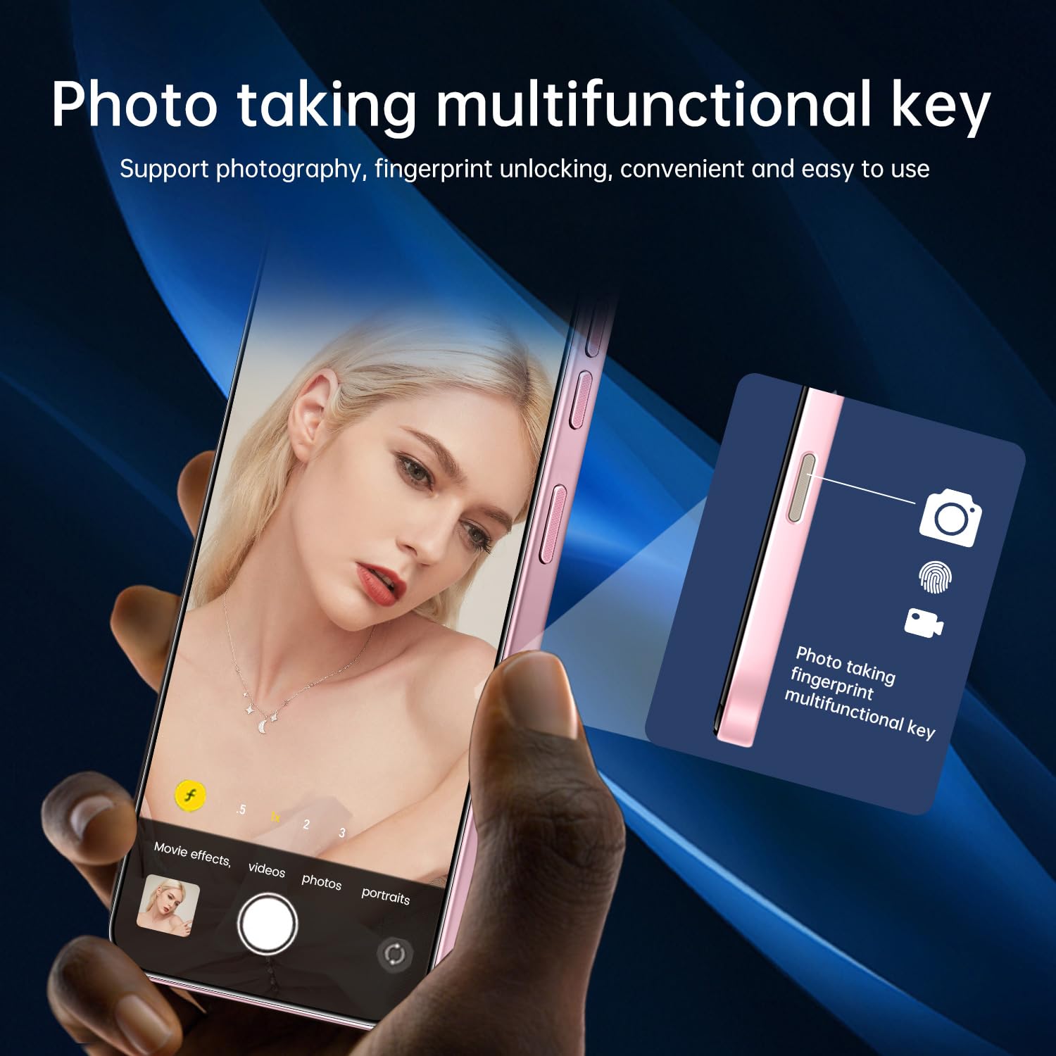 JQAKP 16PM 5G Phone,Smartphone Unlocked Cell Phone 16GB+512GB/6.99“ HD Screen Display/68MP+108MP Camera/7000 mAh, Dual SIM Card/Face Unlock/Fingerprint Button Unlock (Pink)