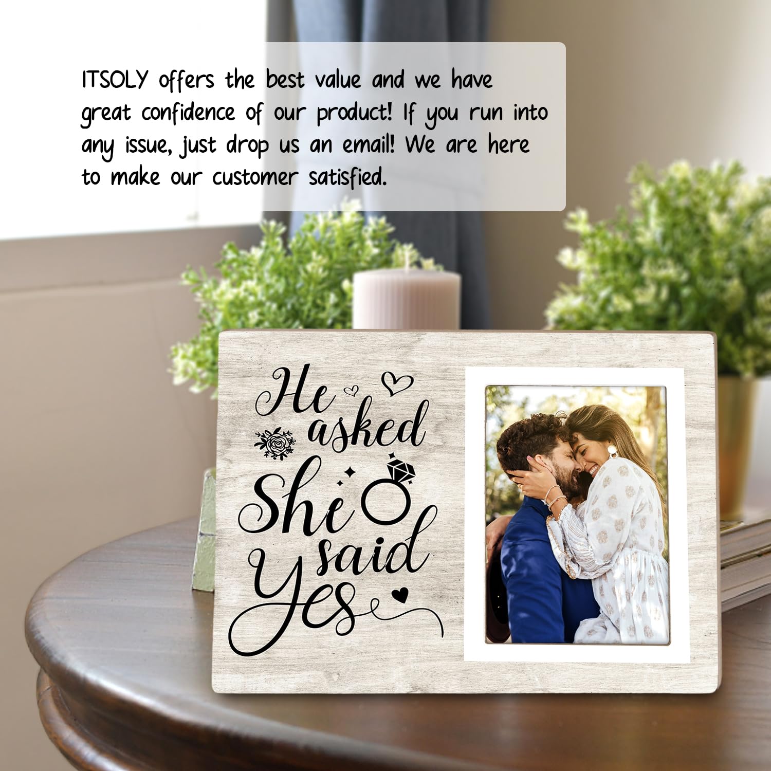 Itsoly Personalized Photo Frame, Wedding Engagement Picture Frame, Engagement Gifts for Couple, Newly Engaged Couples,Engaged Gift for Her, Valentines Gifts