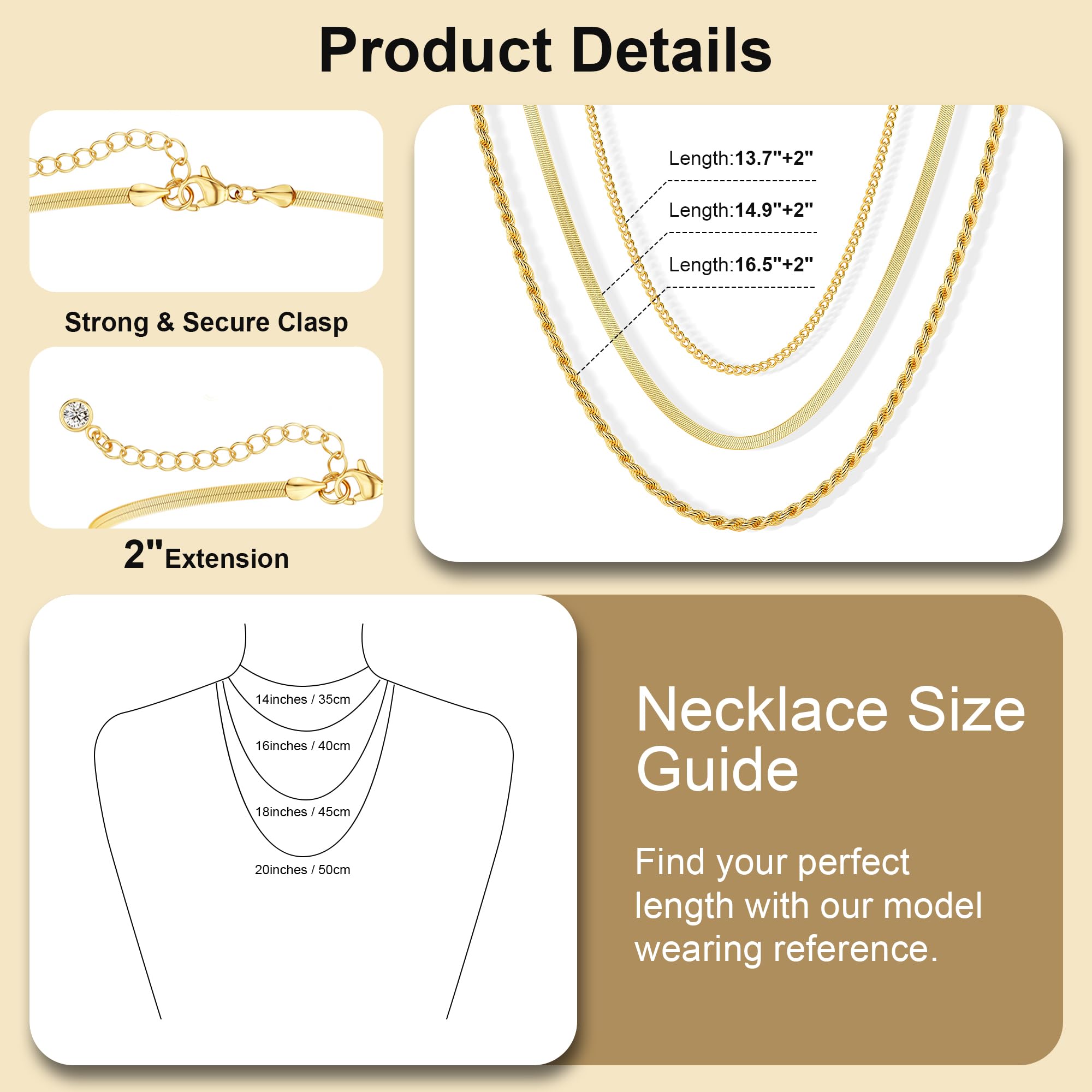 Freekiss Gold Herringbone Necklace for Women: Layered Chain Necklaces Dainty 14k Gold Plated Snake Cuban Rope Choker Necklace Stack Simple Chunky Womens Jewelry Gift