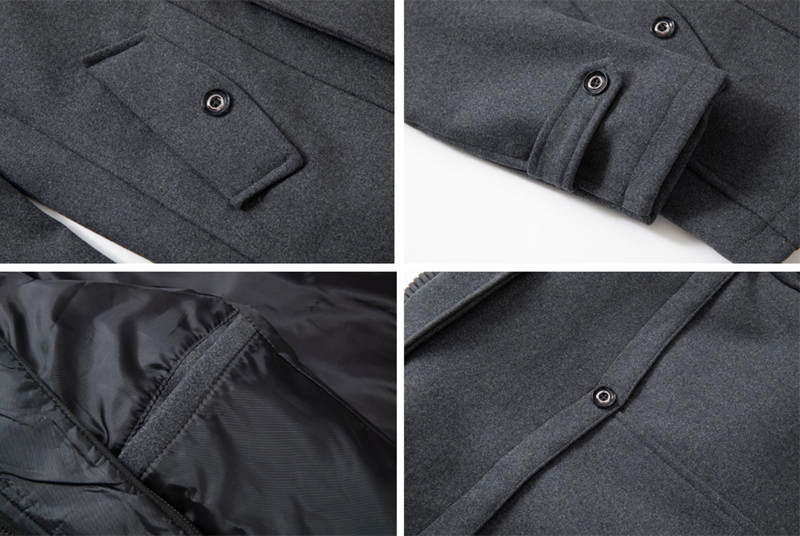 CHARTOU Men's Thermal Single Breasted Wool Blend Coat Business Peacoat with Detachable Zipper (Large,Grey)