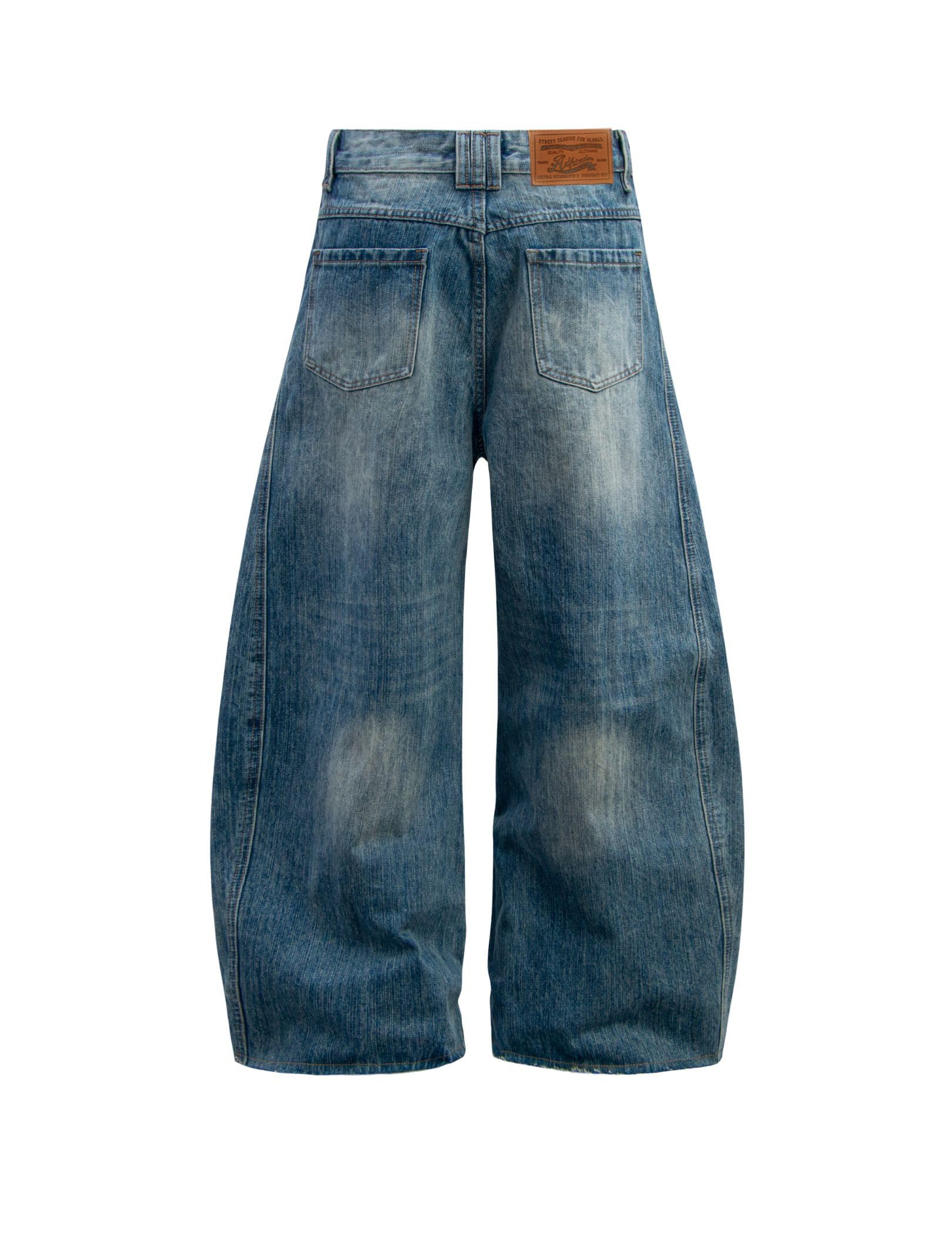 Aelfric Eden Baggy Barrel Jeans Wide Leg Denim Retro Washed Straight Leg Jeans Unisex Casual Y2k Streetwear Pants Trouser Blue 26
