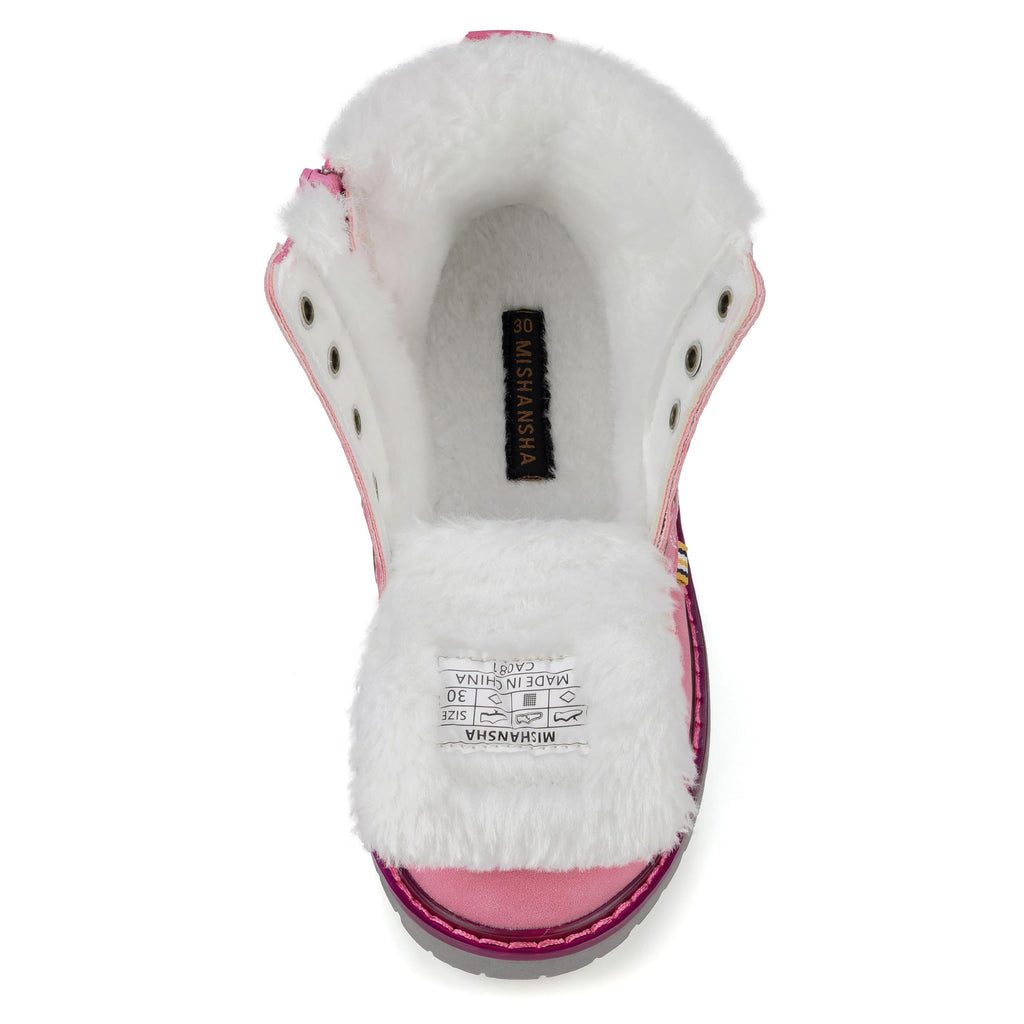 Mishansha Boy's Girl's Winter Snow Boots Waterproof Kids Hiking Boots Cold Weather Outdoor Fur Lined Warm Walking Boot Shoes Watermelon Red 11 Little Kid