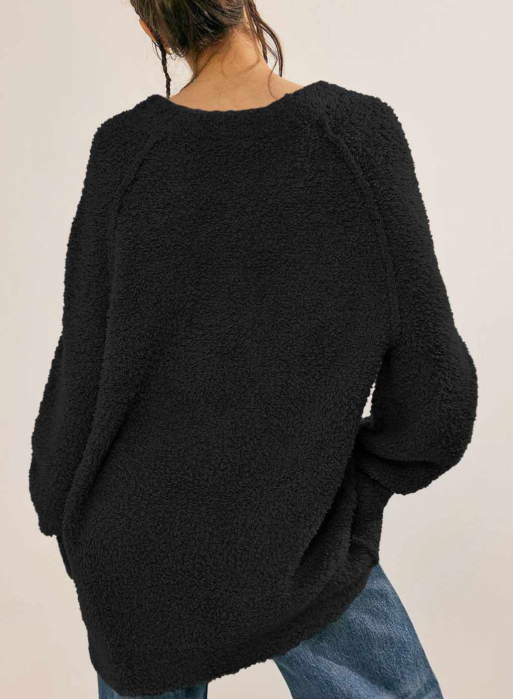 Women's Crew Neck Oversized Sweaters 2025 Fall Batwing Sleeve Pullover Tunic Sweater 6108 Black M