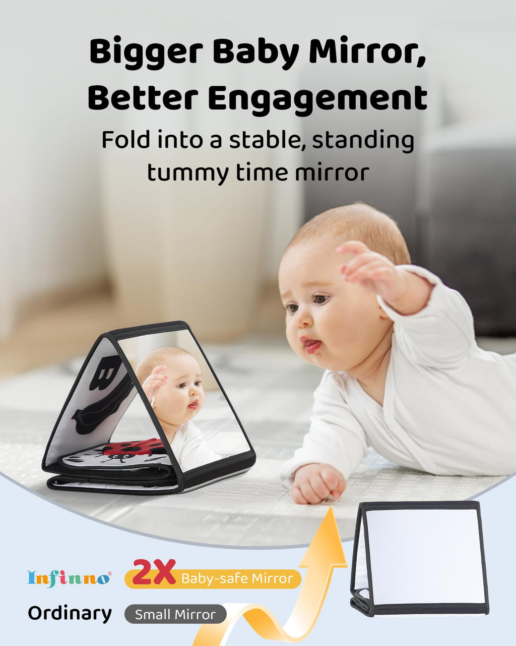 High Contrast Black and White Baby Toys for Newborn 0-6 Months – Contrast Cards & Sensory Baby Book with Mirror – Tummy Time Infant Toys for Visual Stimulation, Early Learning & Brain Development