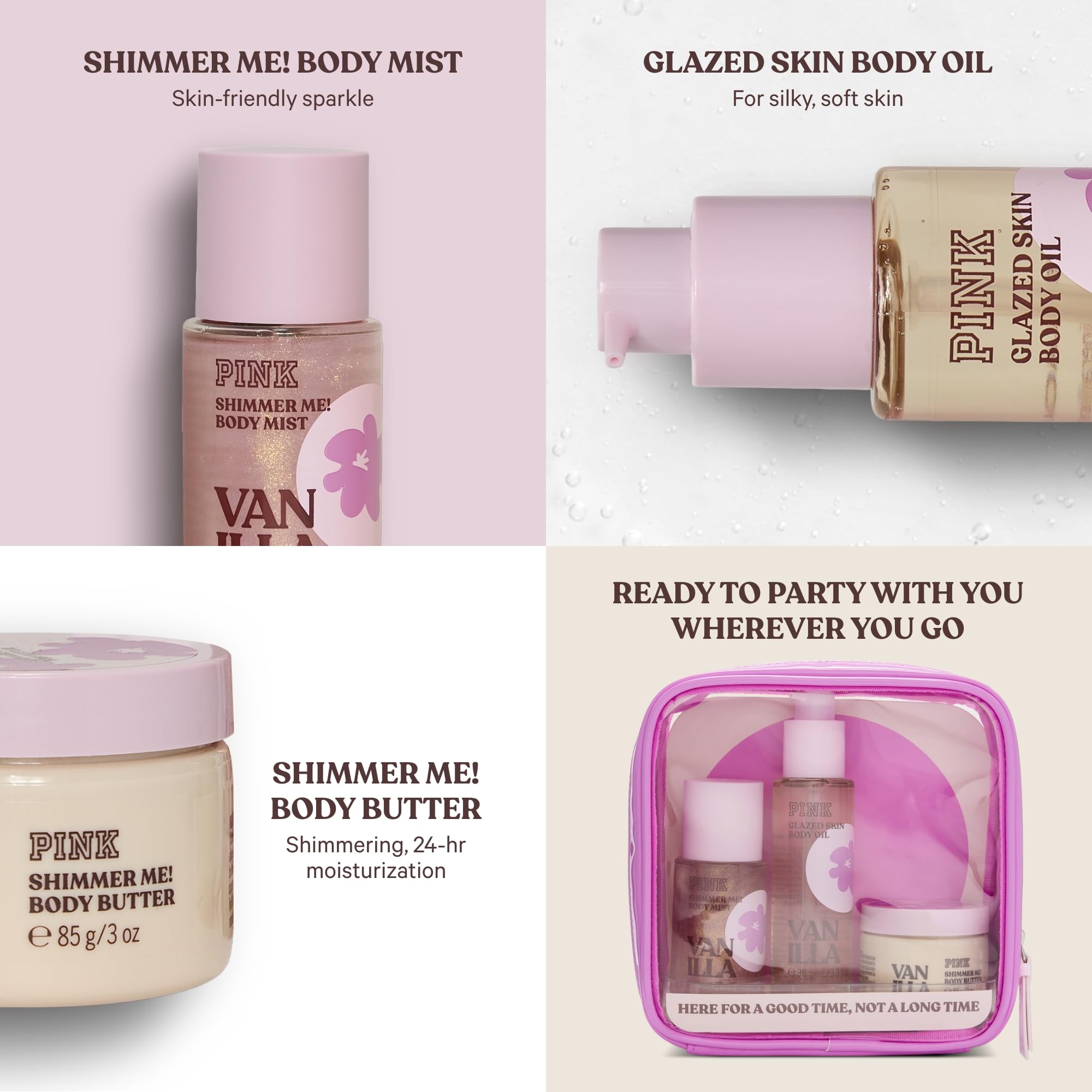 Victoria's Secret PINK Vanilla Gift set, Body Mist, Body oil and Body Butter, Giftsets for women