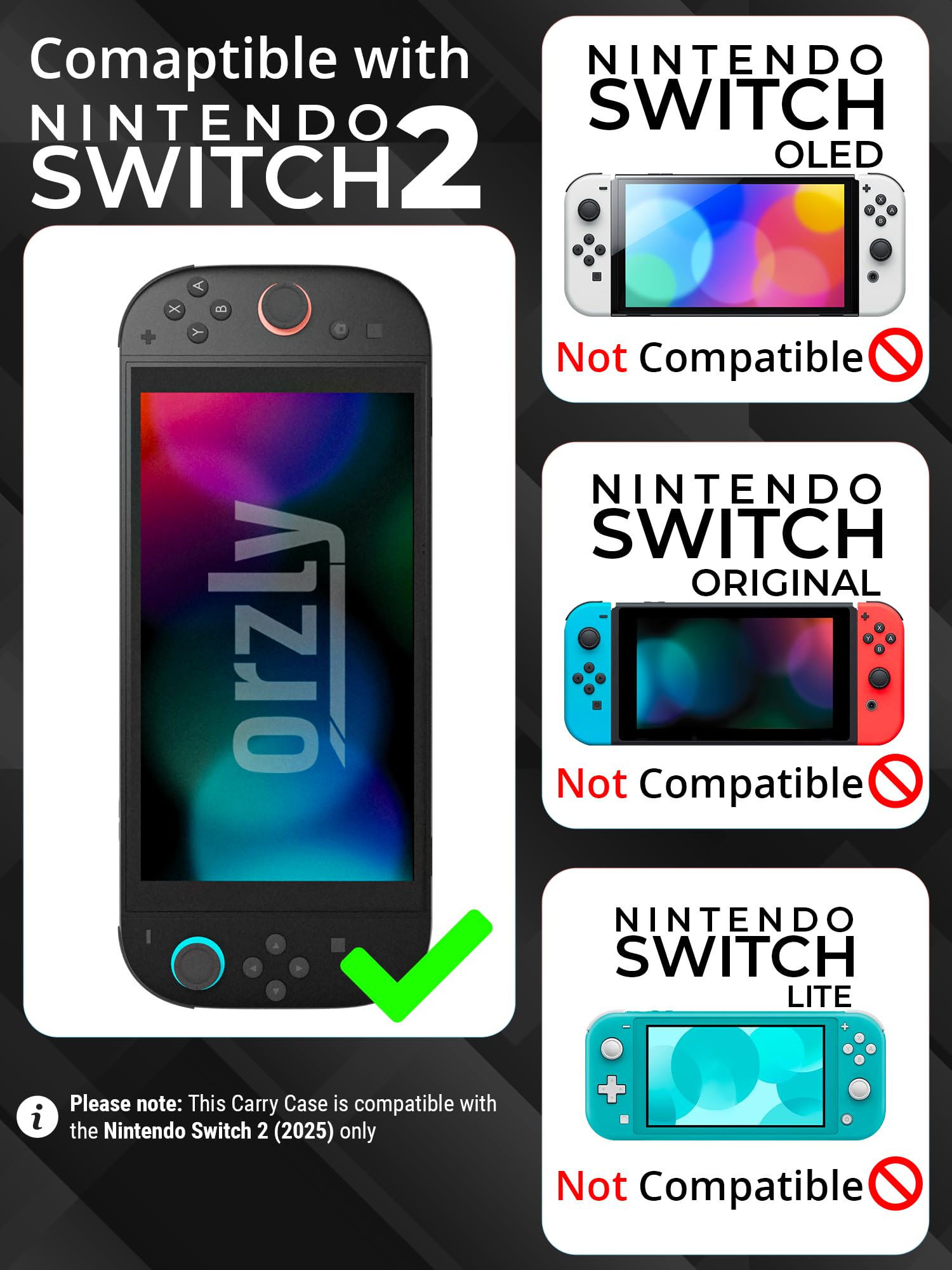 Orzly Case Compatible with Nintendo Switch 2 Protective Carry Case (2025 Model) with Screen Padding, Game Card microSD Pockets for Console and Accessories Screen Size 7.9" - Gift Boxed