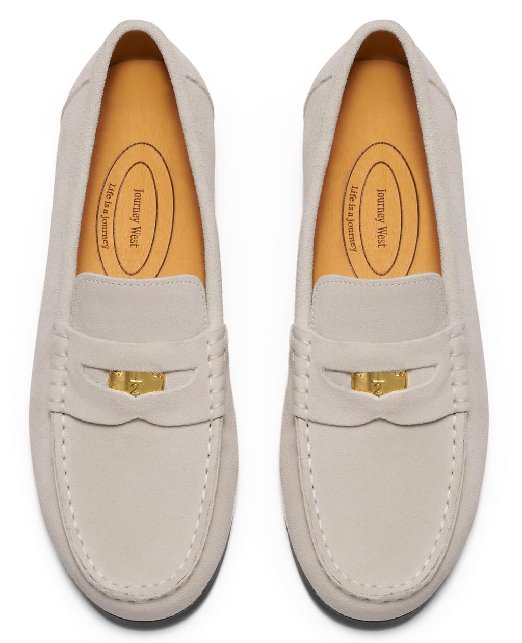 Journey West Ivy Style Suede Slip-on Penny Loafers Shoes for Women Beige US 5.5