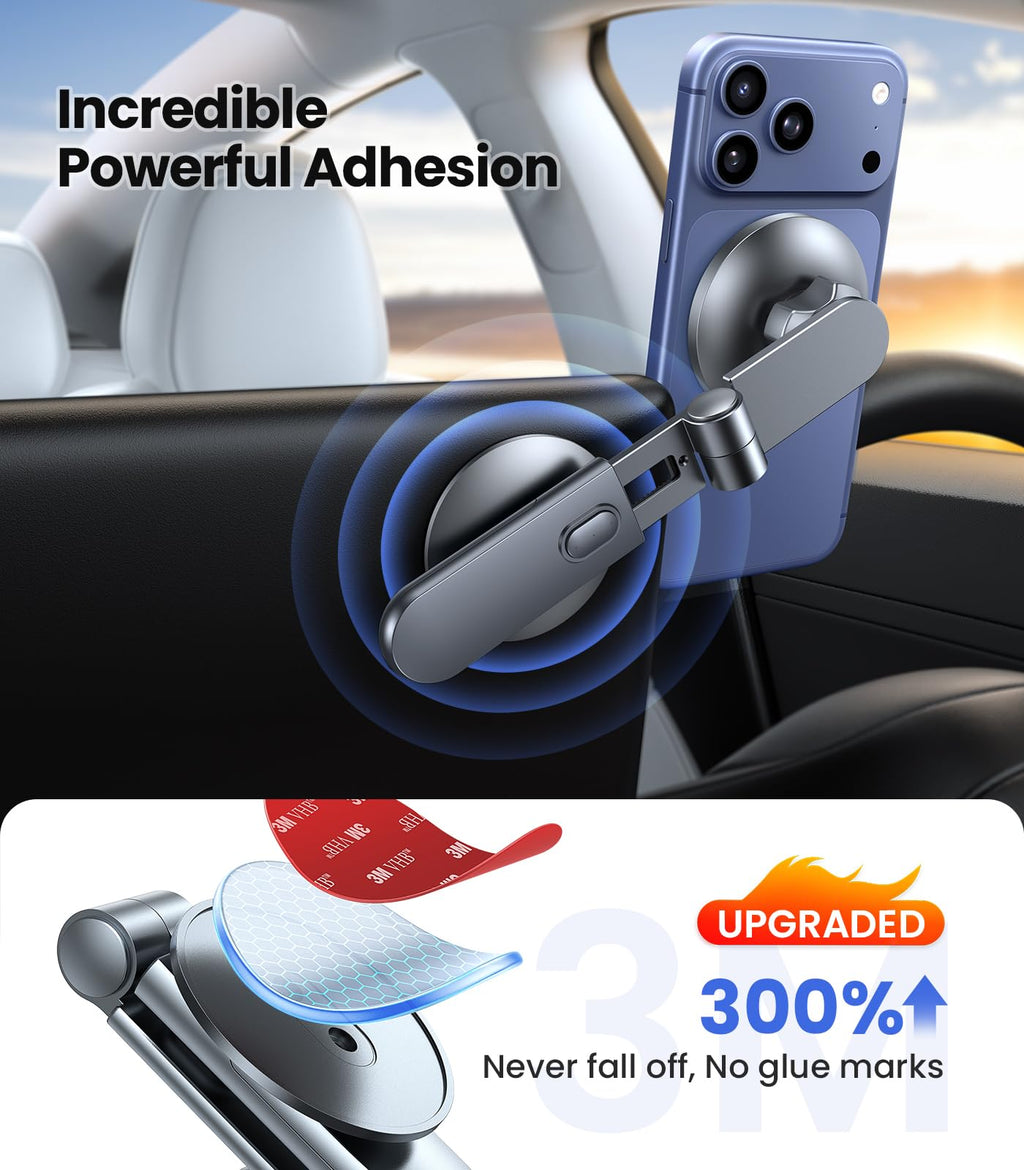 VICSEED Tesla Phone Mount【Strongest Magnet Power】Foldable Hidden Tesla Phone Holder Fit for All Phone, Tesla Model 3 Model Y for MagSafe Car Mount, Tesla Model 3 Accessories, Tesla Model Y Accessories