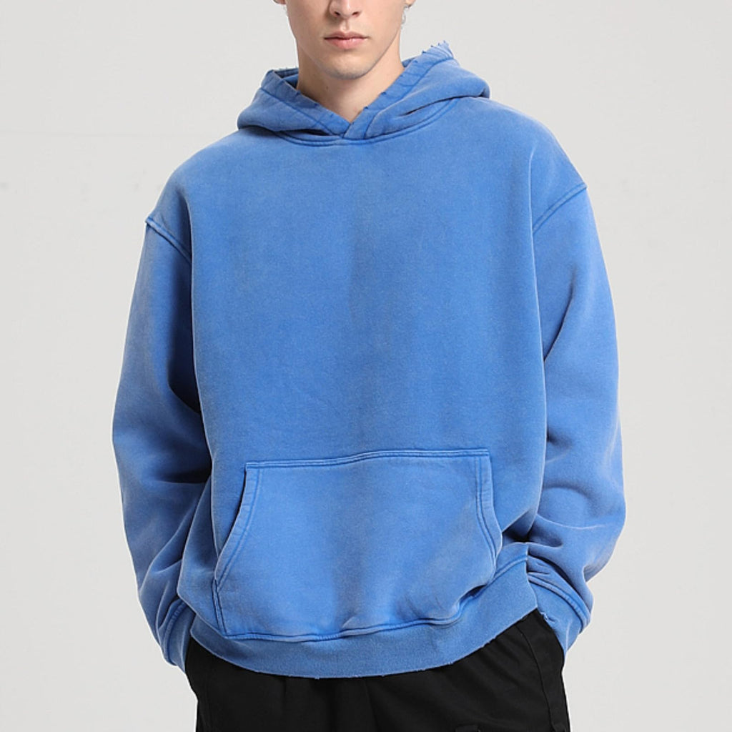 FAIABLE Mens Hoodies Oversized Unisex Acid Wash Hoodie Heavyweight Fleece Vintage Washed Distress Cotton Sweatshirt Men Women Couples Streetwear College Casual Fall Winter Autumn 2026 Bright Blue