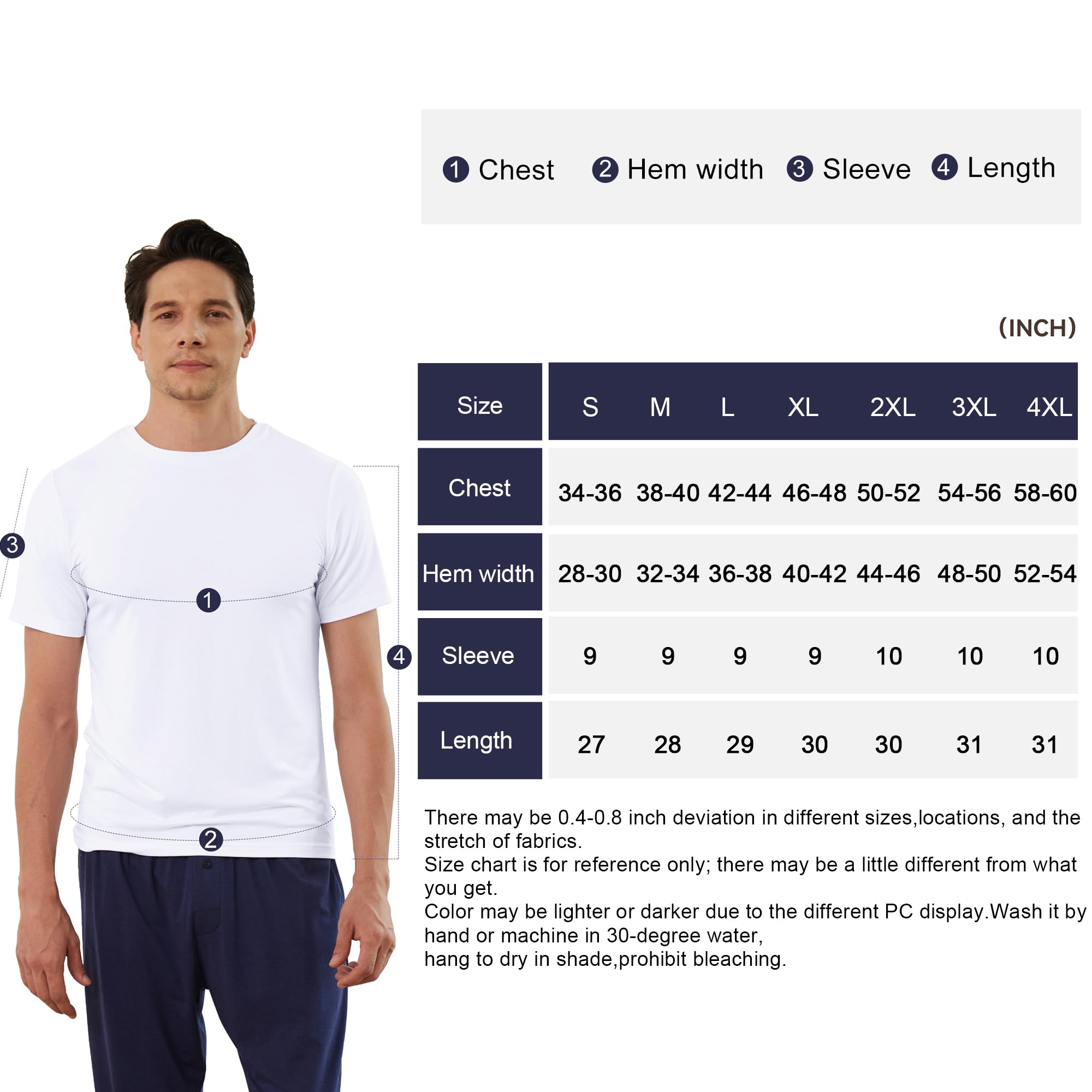 BAMBOO COOL Men's Undershirts Moisture Wicking Crewneck T Shirts, Breathable Stretch Soft Tees for Men, 6 Pack