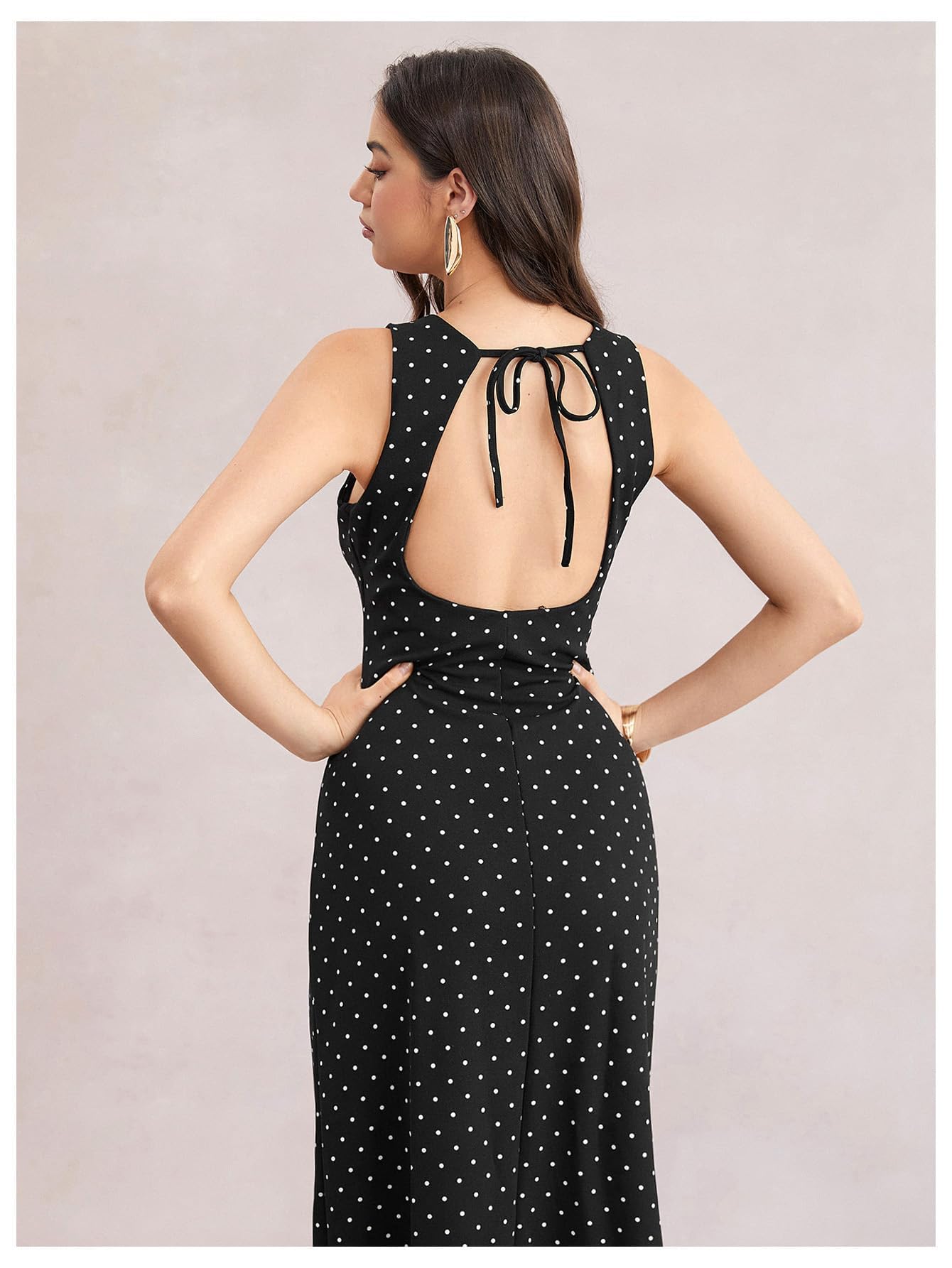 Verdusa Women's Polka Dots Backless Dress Sleeveless Going Out Long Dresses Brunch Outfits Black Medium