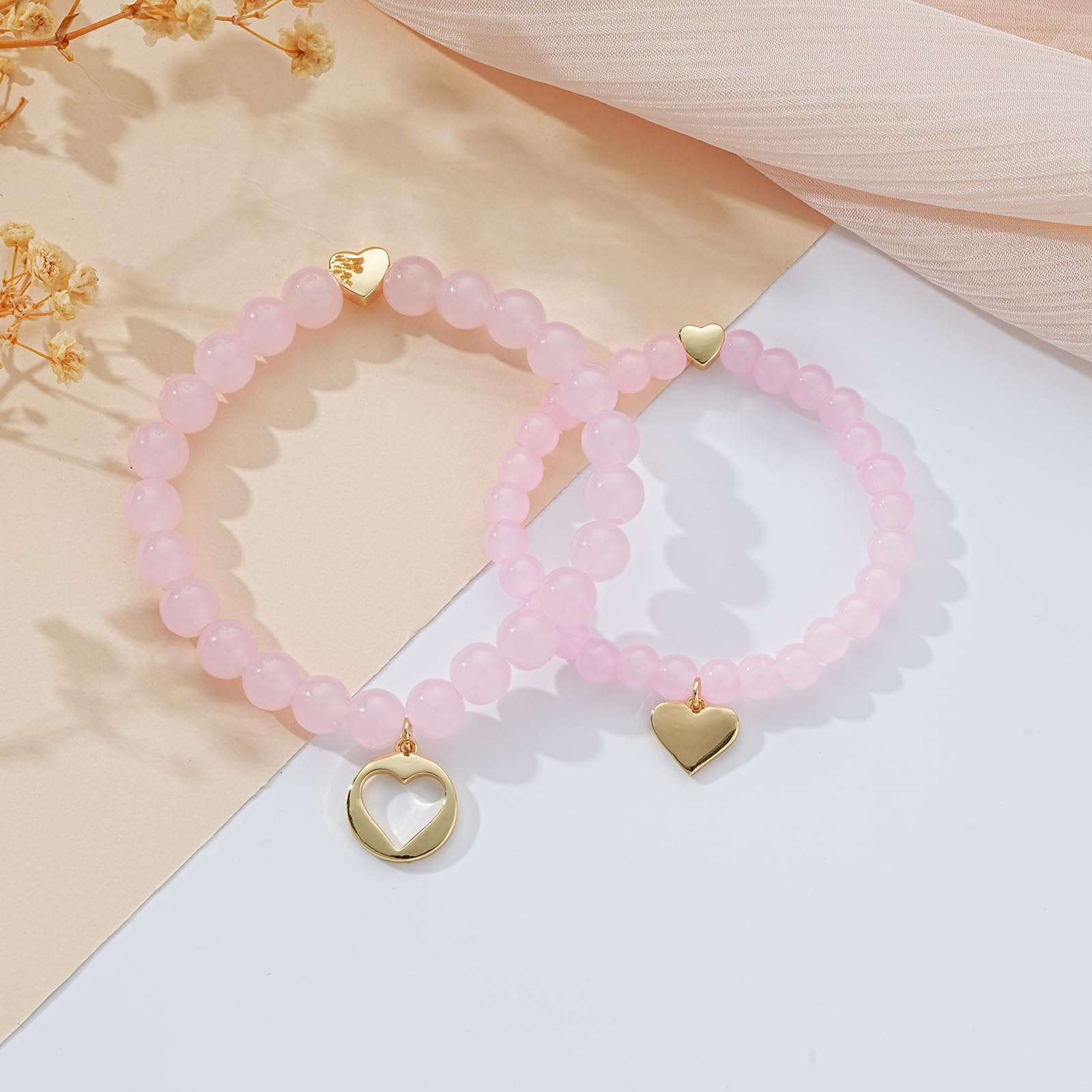 Gnamy Back to School Bracelets Gifts, Heart Matching Mommy and Me Bracelets Set First Day of School Jewelry Gifts for Mom Daughter Decorations Supplies Essentials Pink