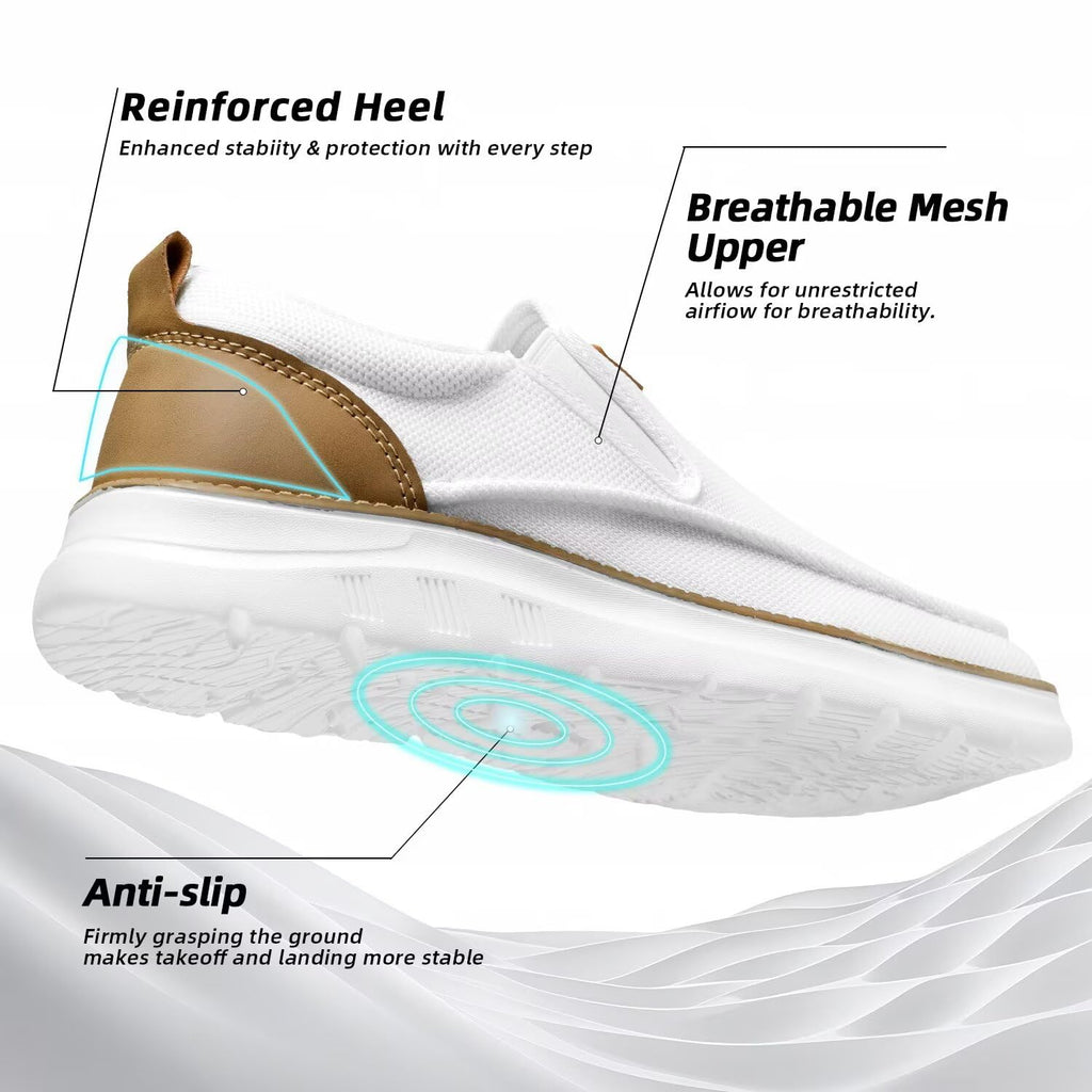Mens Casual Slip in Shoes Boat Slip On Loafers Fashion Walking Dress Sneakers Work Lightweight Mesh Oxfords Soft Sole White