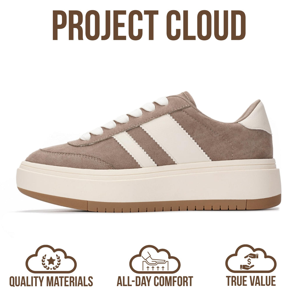 Project Cloud Platform Sneakers for Women - Lightweight Memory Foam Insole Womens Sneakers - Non-Slip Fashion Sneakers for Women Footwear - Women's Fashion Platform Shoes (Nita, TAUPMULT,7.5M)