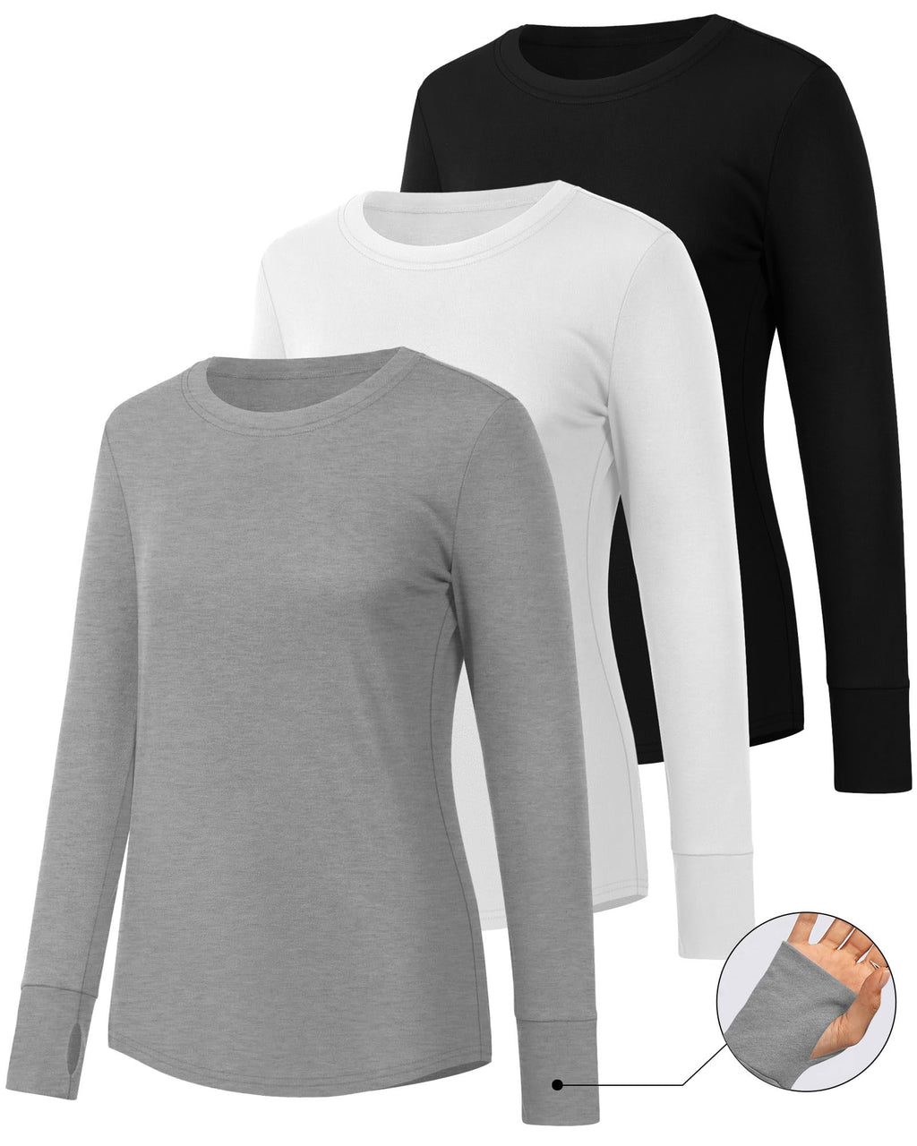 Huukeay 3 Pack Womens Long Sleeve Cotton Shirts, 3-Color, Medium