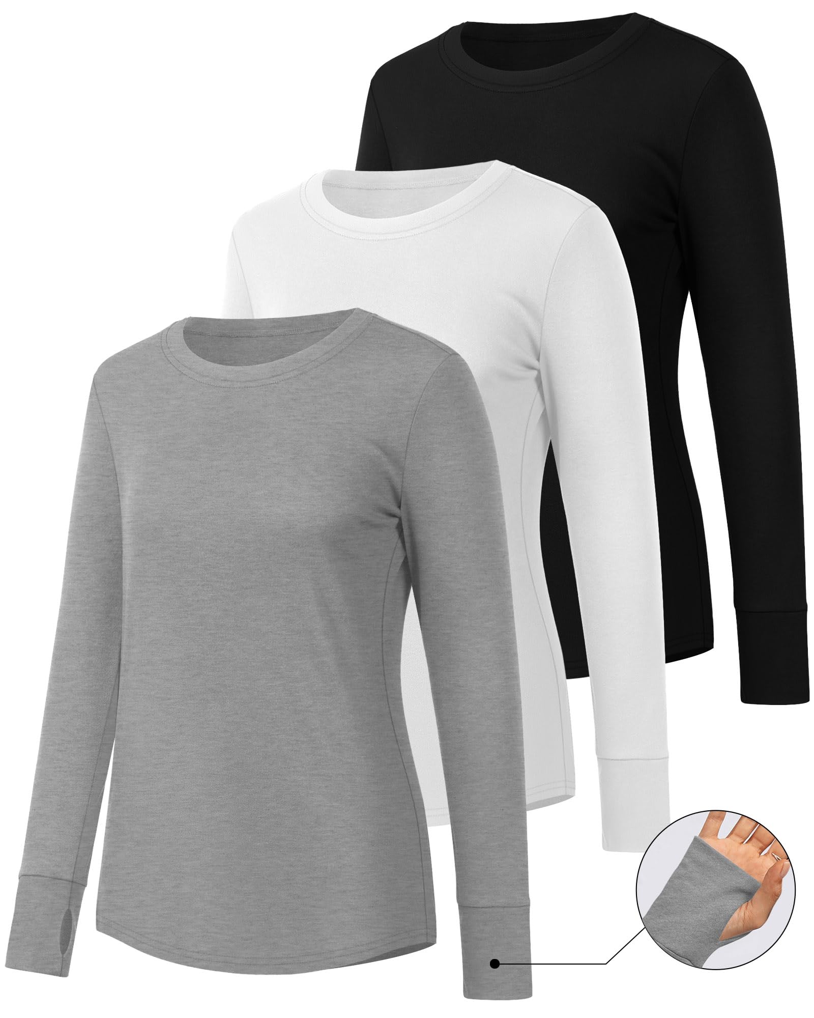 Huukeay 3 Pack Womens Long Sleeve Cotton Shirts, 3-Color, Medium