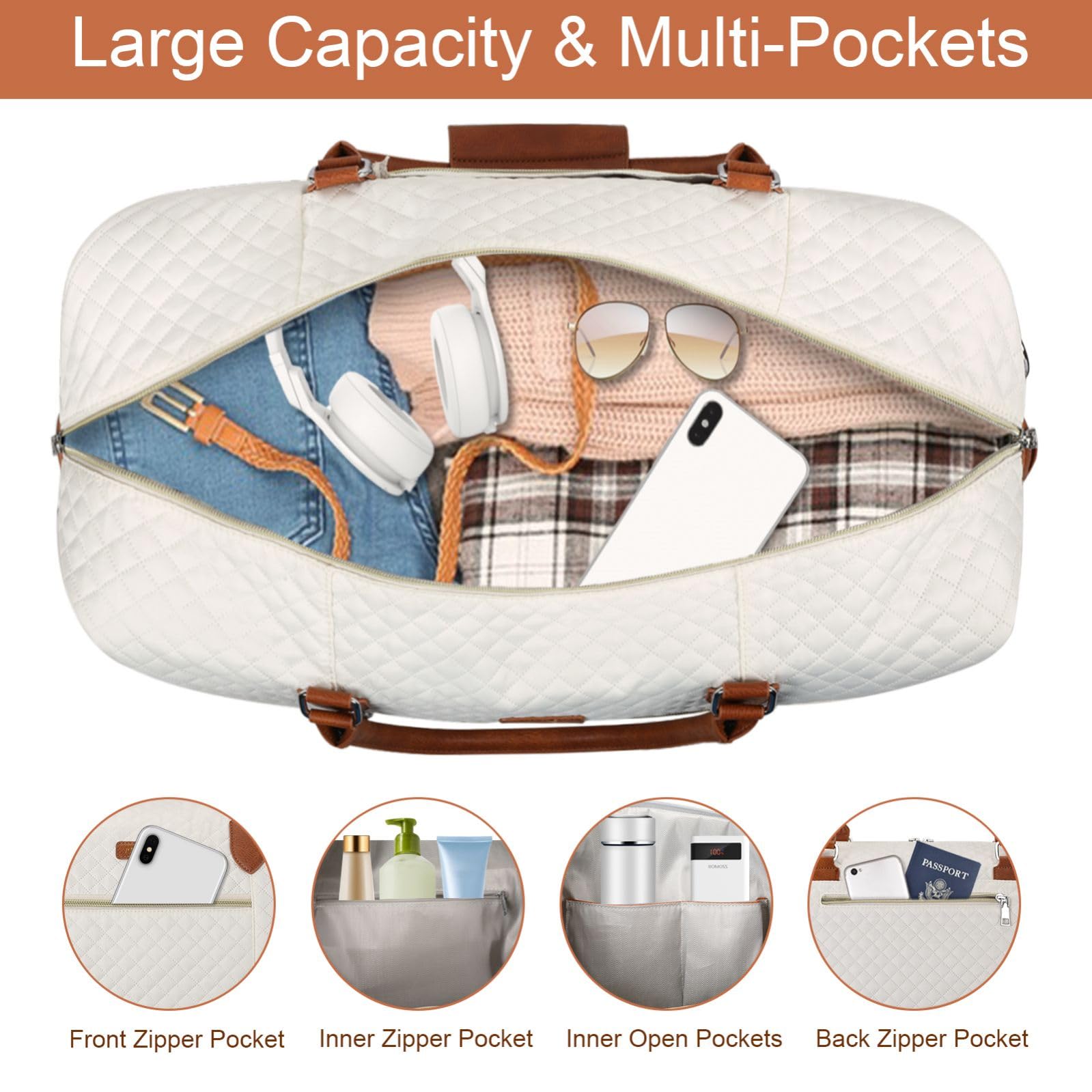 Weekender Bag for Women, Travel Duffel Bag Carry On Overnight Bag with Shoe Compartment Large Nylon Travel Weekend Tote Bag