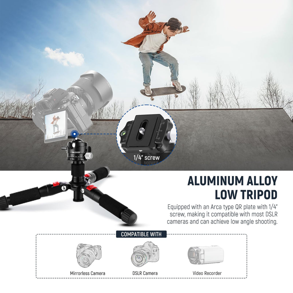 NEEWER Portable Travel Mini Tabletop Tripod, Aluminum Alloy 20''/ 50cm Desktop Desk Tripod with 360 Degree Ball Head, 1/4" Quick Shoe Plate for DSLR Camera Video Camcorder, Max Load 11 lb/5 kg