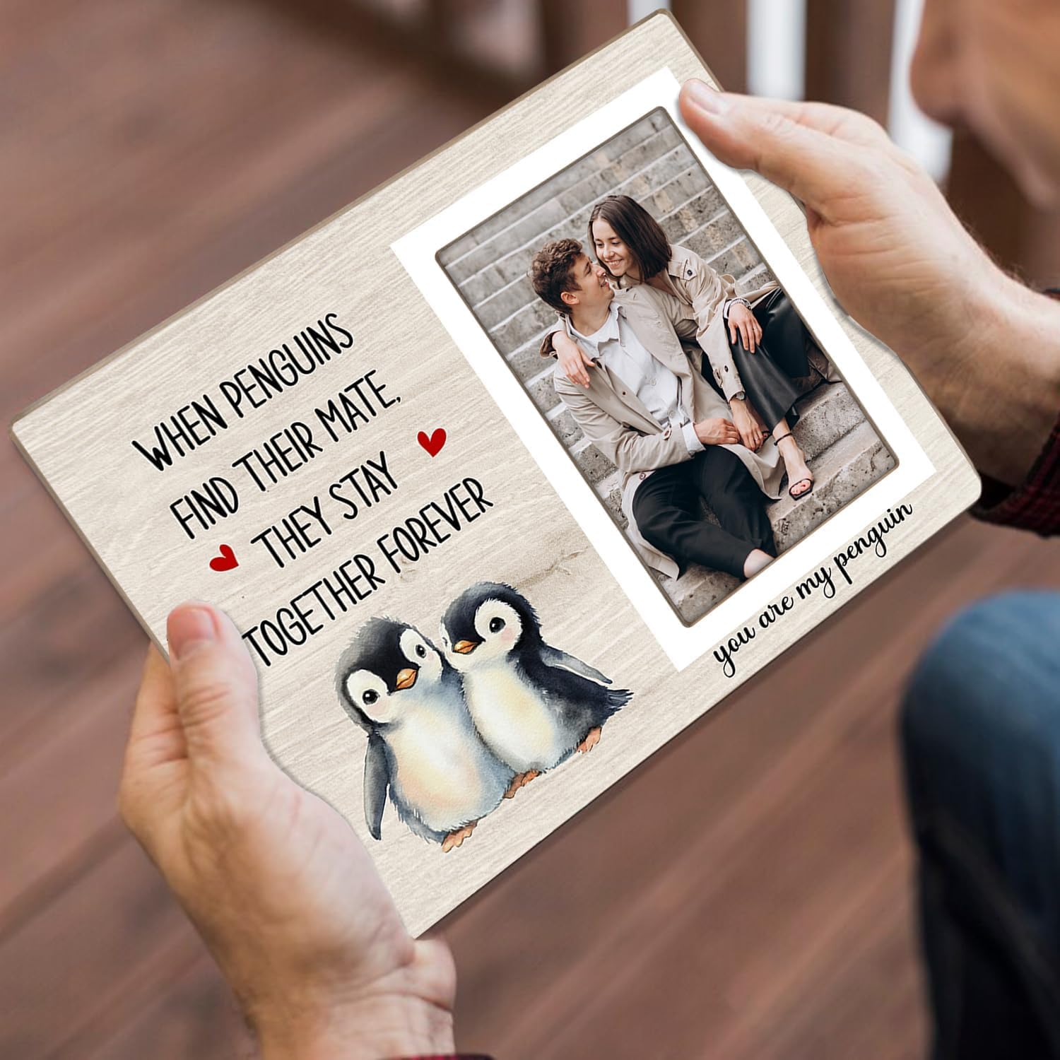 Penguin Photo Frame Gift, Engagement Picture Frame, Wedding Gifts for Couple, Valentine's Gift for Him Her, Anniversary Couple, fits 4x6 Photo, When Penguins Find Their Mate They Stay Together Forever