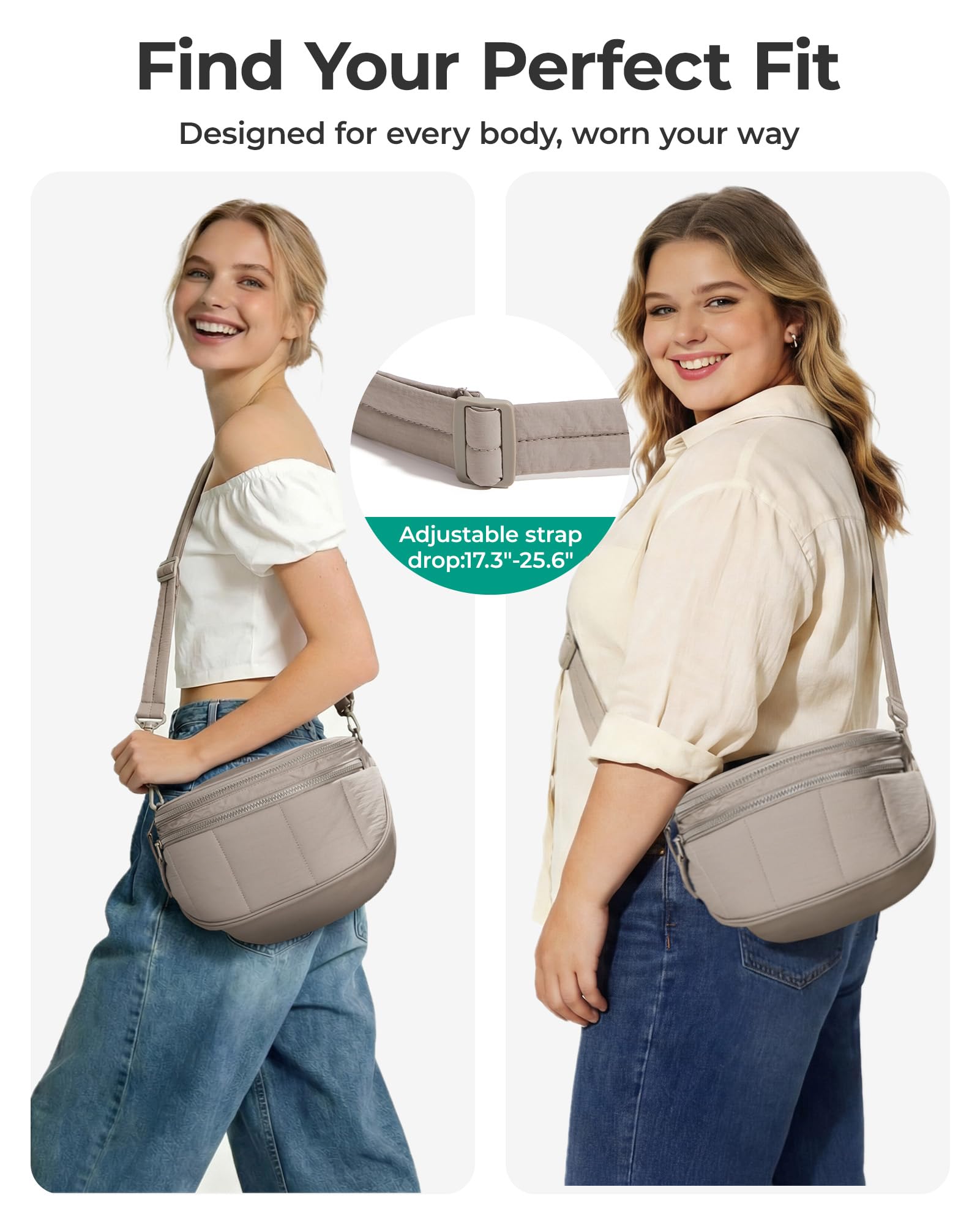 BAGSMART Cross Body Purse, Medium Crossbody Bags for Women Travel Purse, Quilted Puffer Bum Bag Handbag Wallet with Pockets, Brown