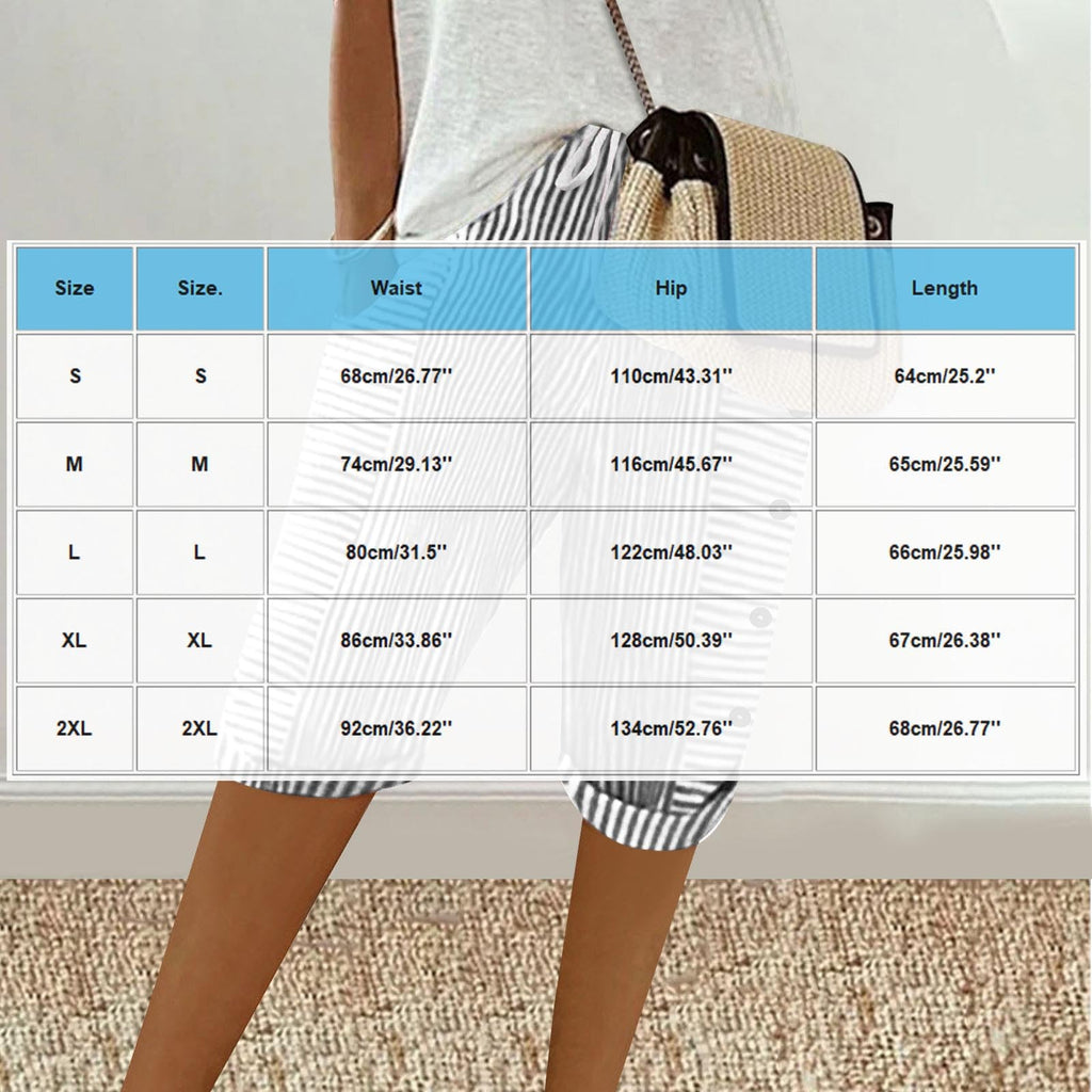 Womens Stripe Print Shorts Summer Knee-Length Casual Bermuda Shorts Lounge Short-s Elastic Waist Side Button Short+s Navy