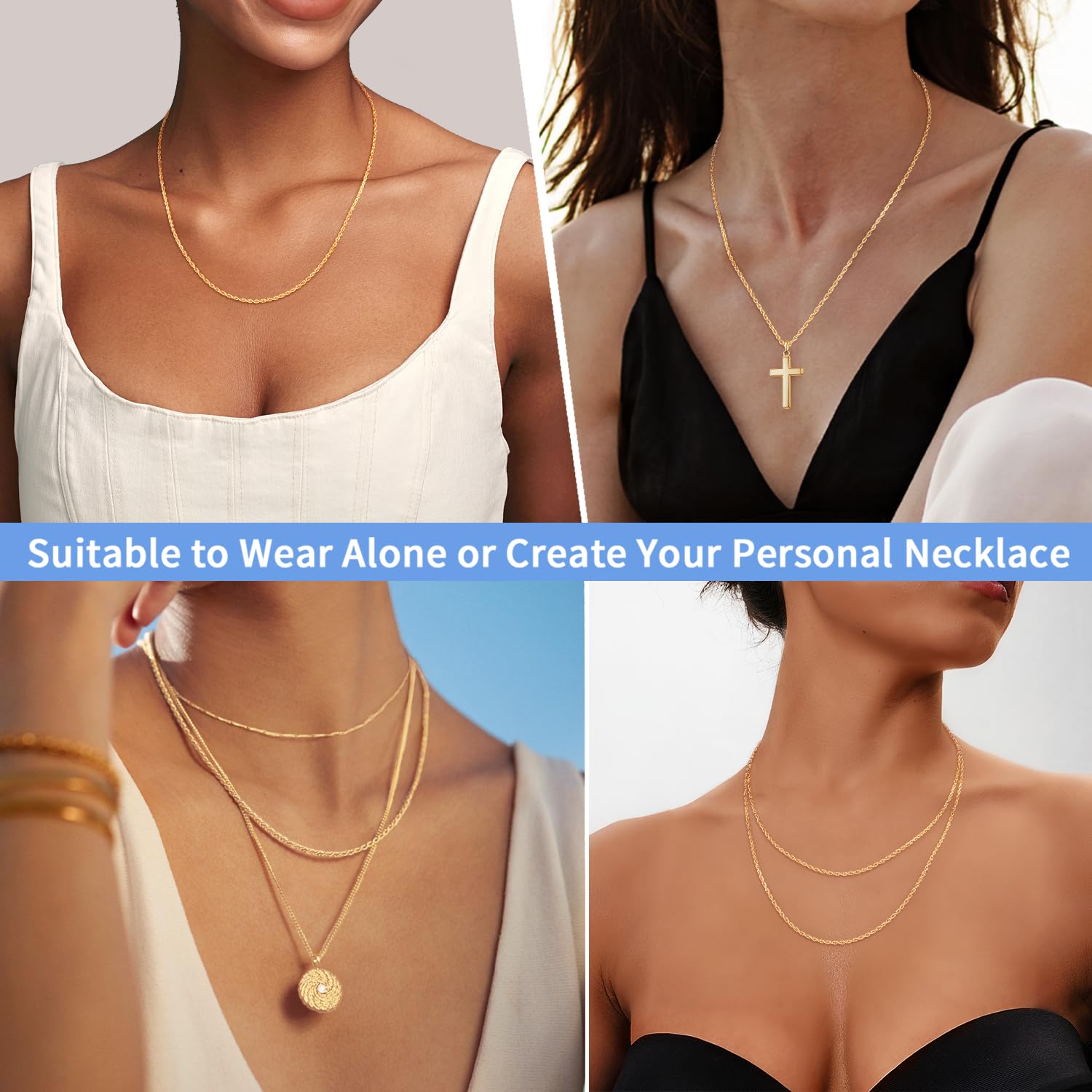 Jewlpire 18k Gold Plated Chain Necklace for Women, 2mm Rope Chains 18k Gold Plated Chain for Women Shiny & Comfortable & Sturdy Womens Chains Necklace 26 Inch