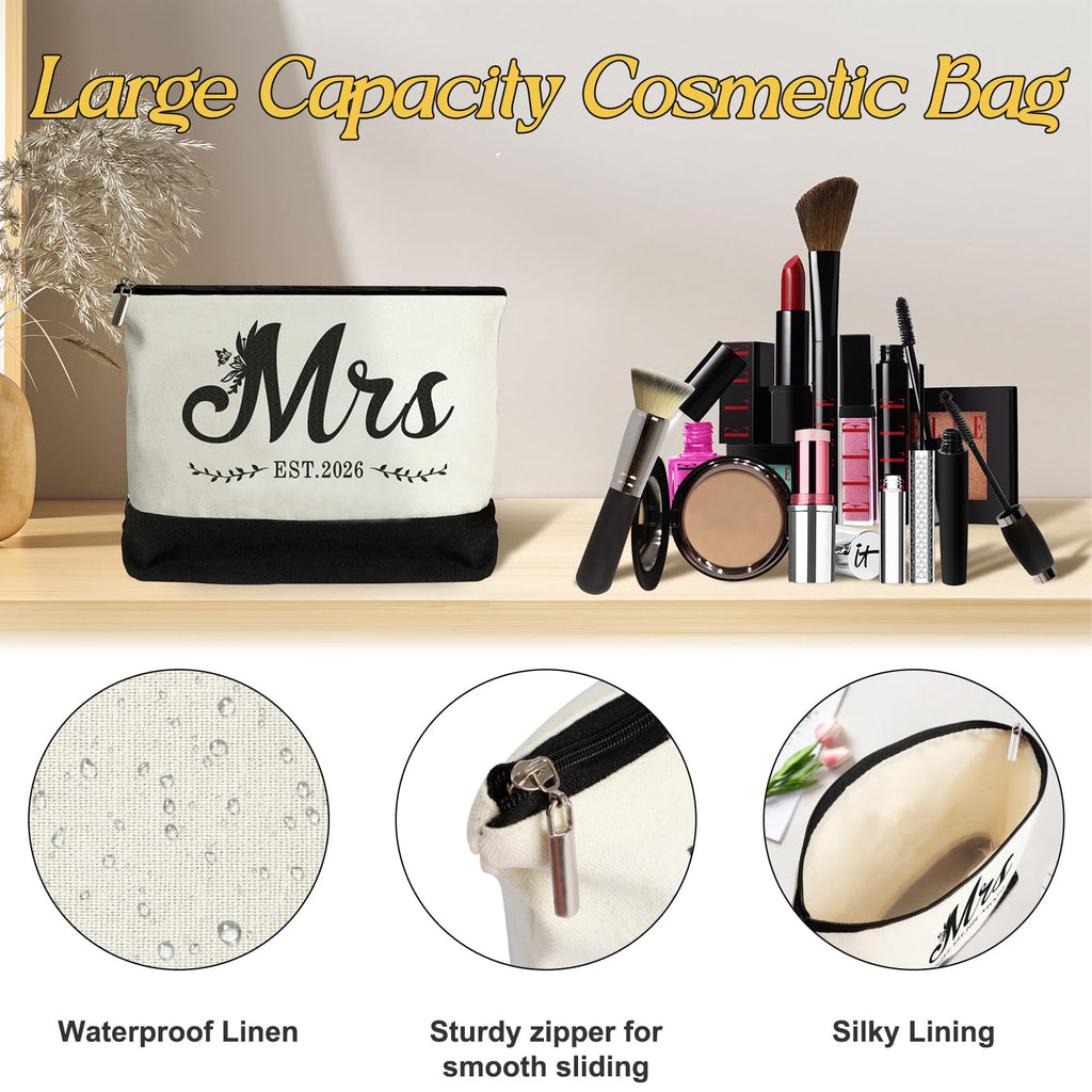 Vanqruo Mrs 2026 Bride Canvas Tote Bag with Makeup Bag, Wedding Gifts for Bridal Shower Bachelorette Party Engagement Honeymoon, Miss to Mrs, Bride to Be Gifts
