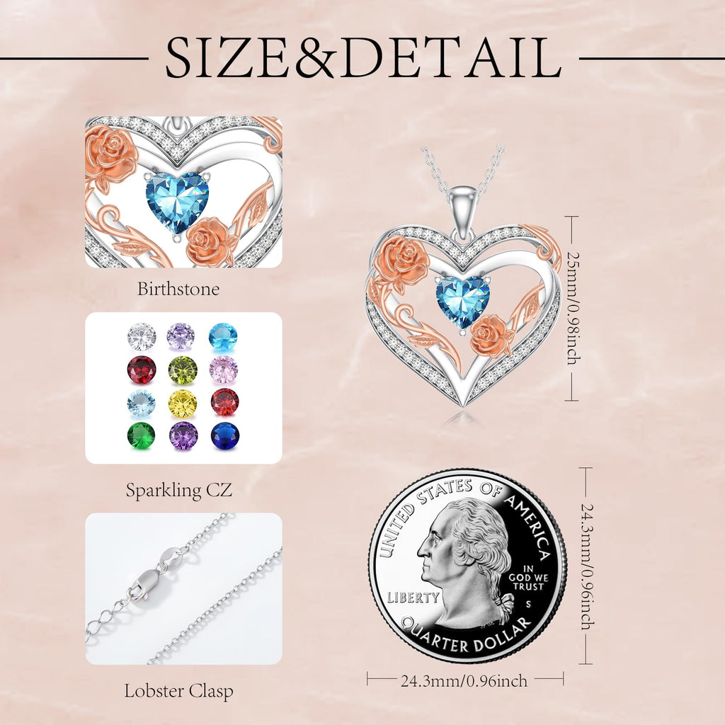 OKROKTOT Blue Topaz Necklace for Women Heart December Birthstone Pendant Rose Heart Jewelry Birthday Anniversary Christmas Mother's Day Jewelry Gift for Mom Wife Sister Daughter Girlfriend