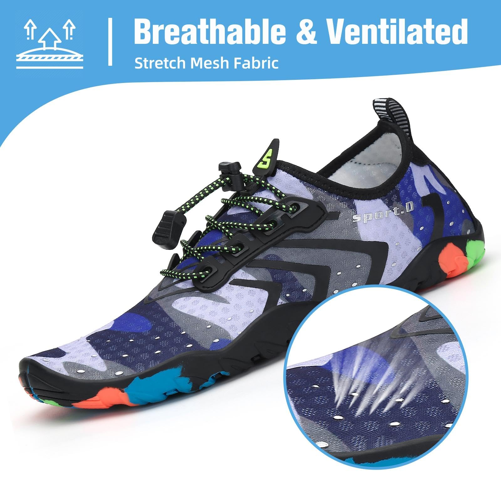 Mishansha Water Shoes for Women Men, Quick-Dry Barefoot Swim Shoes with Drainage Holes, Lightweight Aqua Shoe for Beach Pool River Boating Yoga Walking 12.5 Women/11 Men Maya Blue