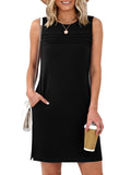 ANRABESS Womens Summer Casual Mini Dresses 2026 Sleeveless Crewneck Wrinkle-Free Sundress Beach Vacation Short Tank Dress Black Medium