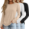 Huukeay 3 Pack Womens Long Sleeve Cotton Shirts, 3-Color, Medium