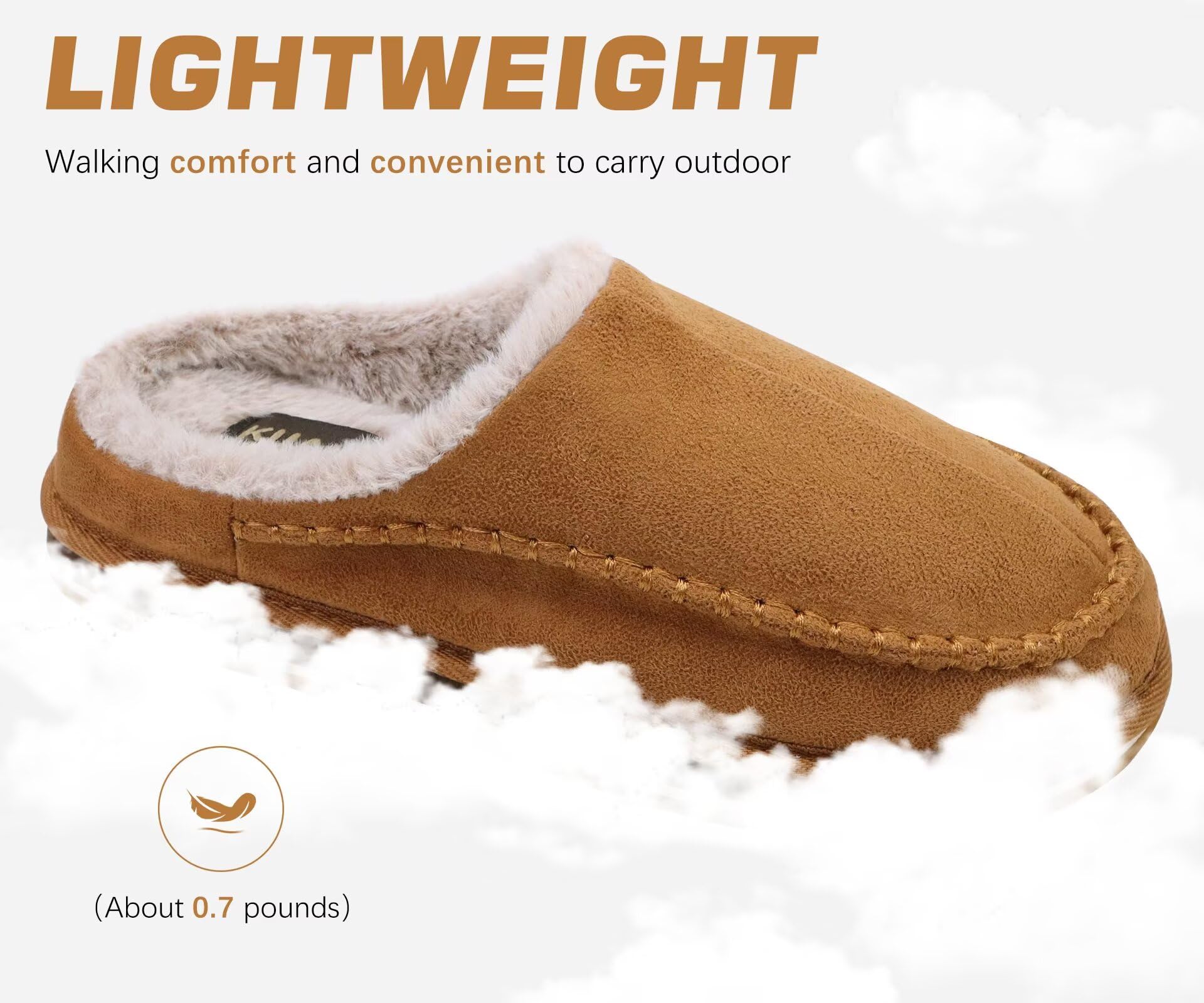 KuaiLu Mens Slippers with Orthopedic Arch Support Suede Faux Fur Fluff Plush Wool-like Warm House Shoes Comfortable Slip-on Bedroom Indoor Outdoor Clogs Slippers for Man, Size Khaki 7