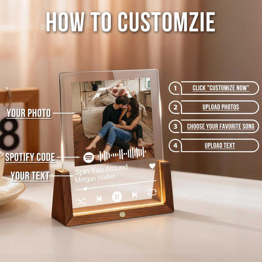 Personalized Gifts for Girlfriend Boyfriend - Spotify Plaque, Custom Music Acrylic Song Plaque Frames with Photo, Customized Picture Frame for Him Her Women Men Couples Anniversary Birthday Gifts