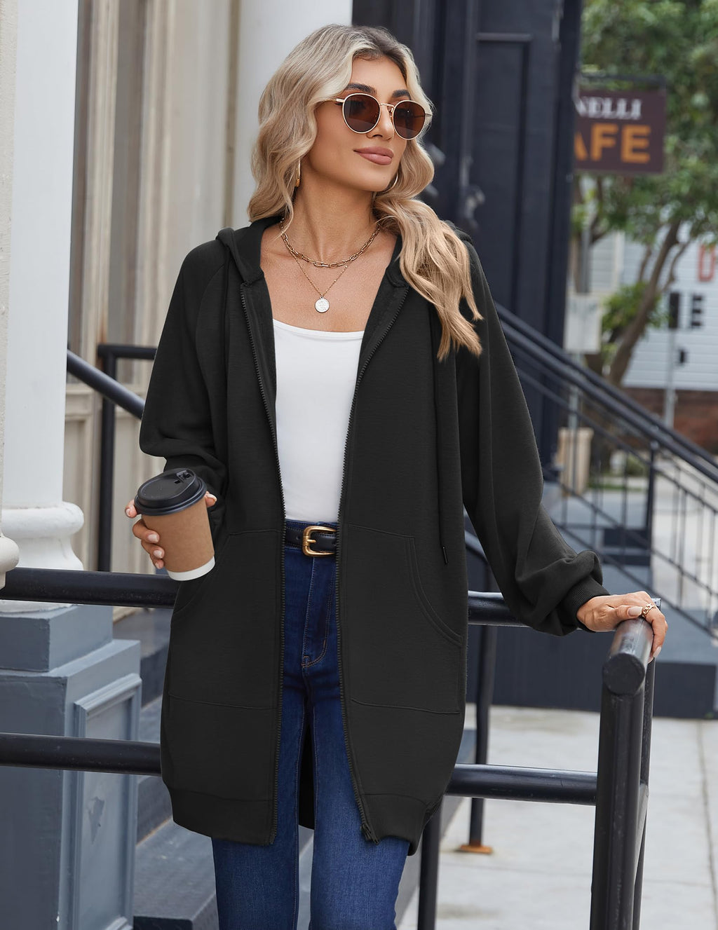 Zeagoo Women's Zip Up Hoodies Long Tunic Sweatshirts Long Sleeve Oversized Fleece Casual 2026 Fall Jacket Coat with Pocket Black XXL