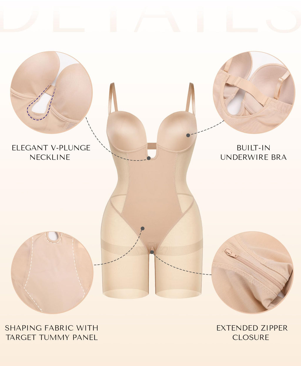 SHAPELLX Backless Strapless Shapewear Low Back Bodysuit Plunge Bra Body Shaper Bridal Shapewear for Wedding Dress L+