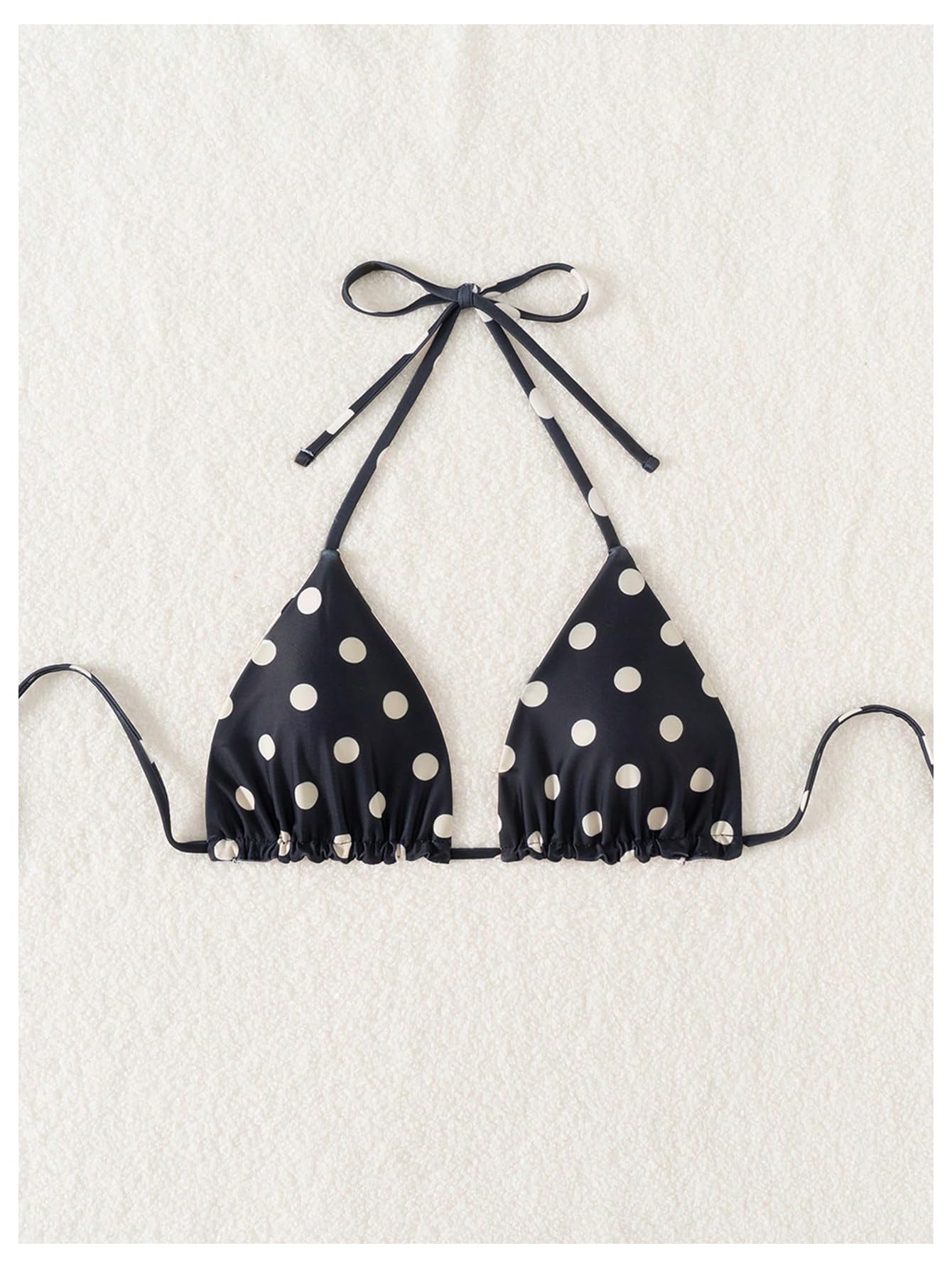 WDIRARA Women's Polka Dots Triangle Bikini Top Micro Halter Swimsuit Tops Black and White Medium