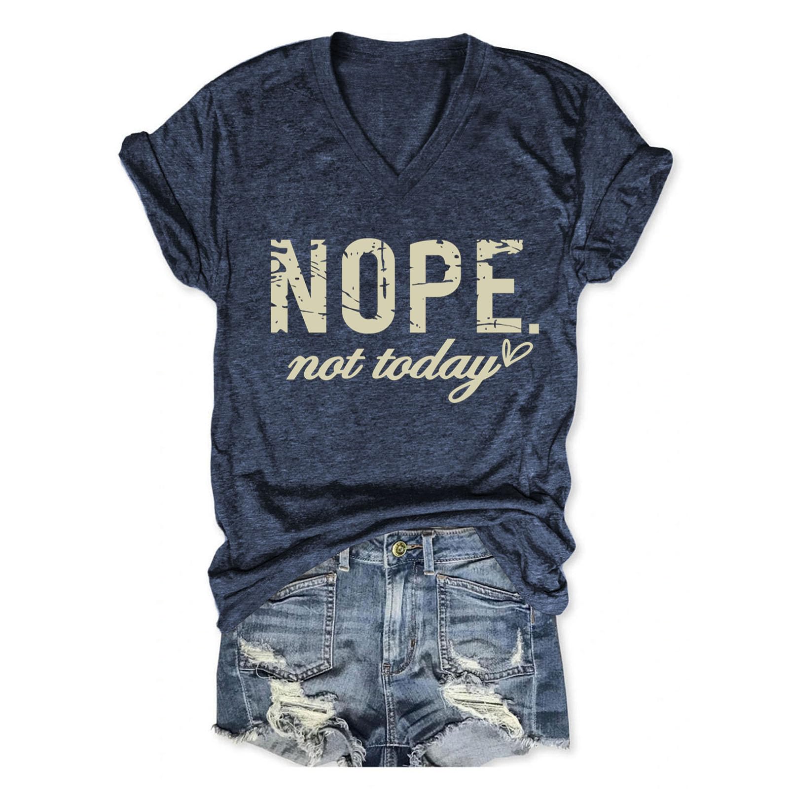 CEZOUAE Nope Not Today T Shirt Women V Neck T Shirts Funny Letter Print Tee