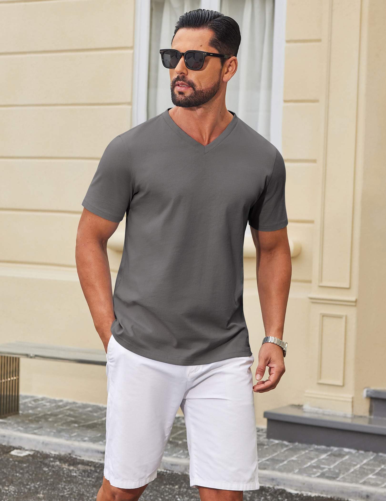 COOFANDY T Shirt for Men Short Sleeve T Shirts Plain Casual Classic Tee Tshirts Grey