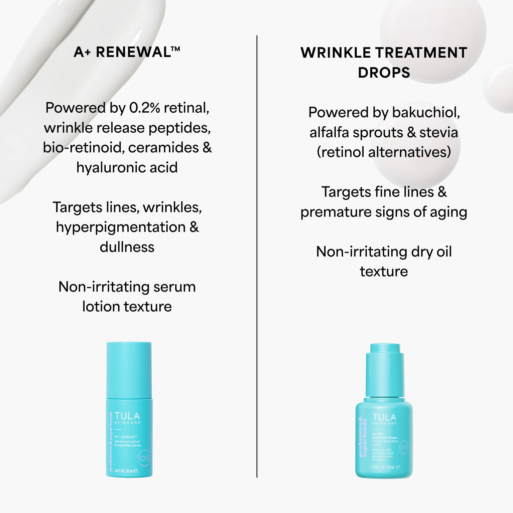 TULA Skin Care A+ Renewal Advanced Retinal + Peptides Serum - Nightly Facial Serum, Boosts Radiance and Hydrates, 1.01 Fl. oz.