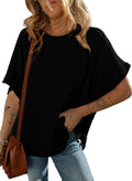 Dokotoo Womens Ladies Plus Size Tops for Women 2026 Fashion Summer Short Sleeve Solid Casual T-Shirts Work Business Loose Tee Shirts Texture Waffle Knit Tunic Top Blouses Black XX-Large