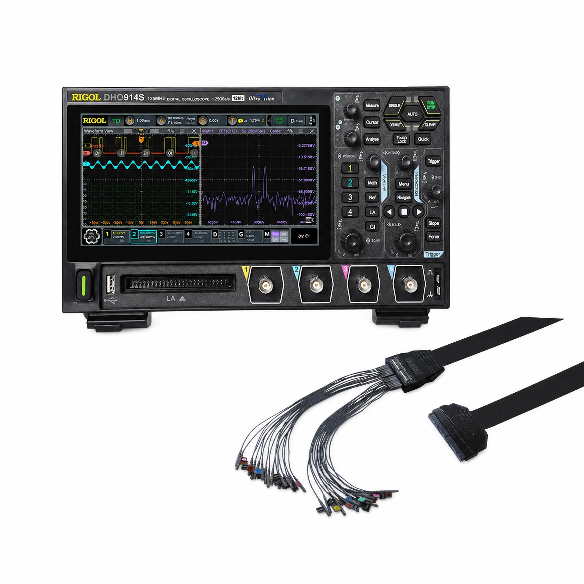 RIGOL DHO914S Digital Oscilloscope Bundle with PLA2216 Logic Analyzer, 125MHz 4-Channel 12-Bit High-Resolution Scope, 1.25GSa/s, 50Mpts Memory, Mixed Signal Test Solution
