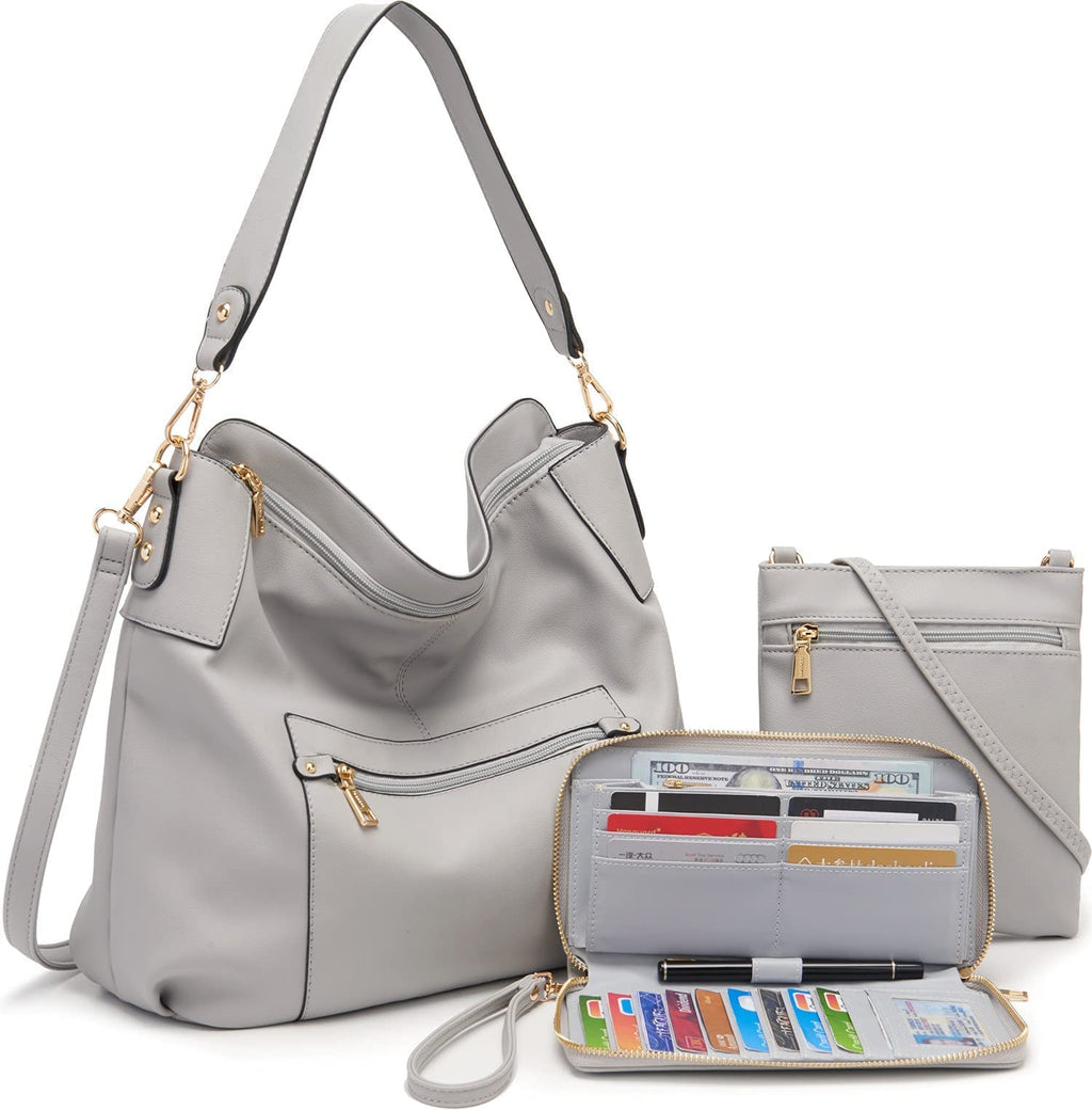 Large Crossbody Bags Ladies Shoulder Handbags Purse and Wallet Set for Women Hobo Purses Grey