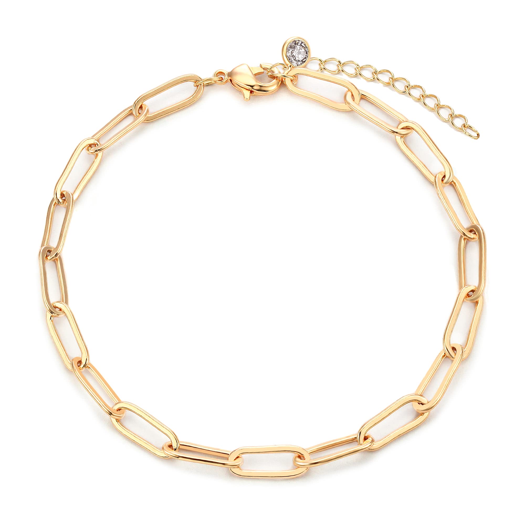 MEVECCO Bracelet for Women Gold Paperclip Chain Oval Link 14K Gold Plated Dainty Simple Jewelry