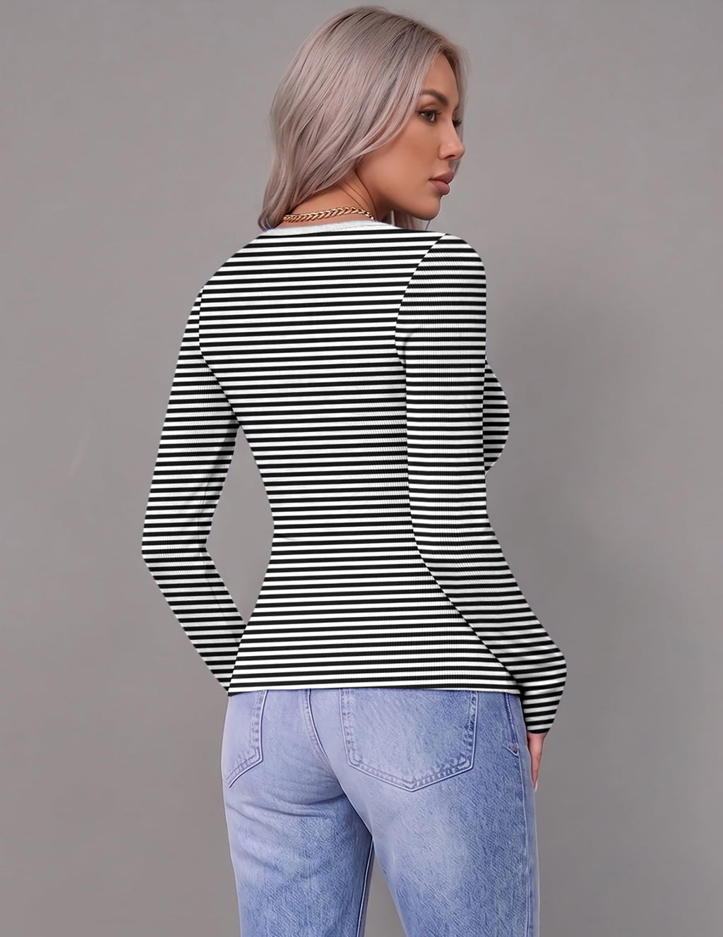 Zeagoo Womens Tops Long Sleeve Basic Tee Ribbed Tshirt Striped Shirt