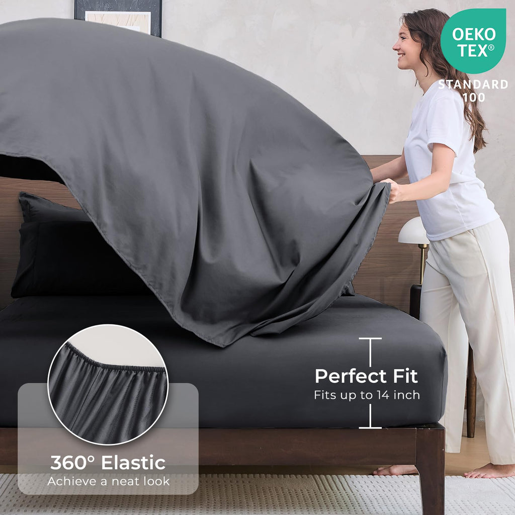 HEVUMYI 7 Pieces Queen Comforter Set, All Season Reversible Bed in a Bag, Ultra Soft Queen Bedding Set with Grey Comforter, Flat Sheet, Fitted Sheet, Pillowcases, Pillow Shams, Dark Grey